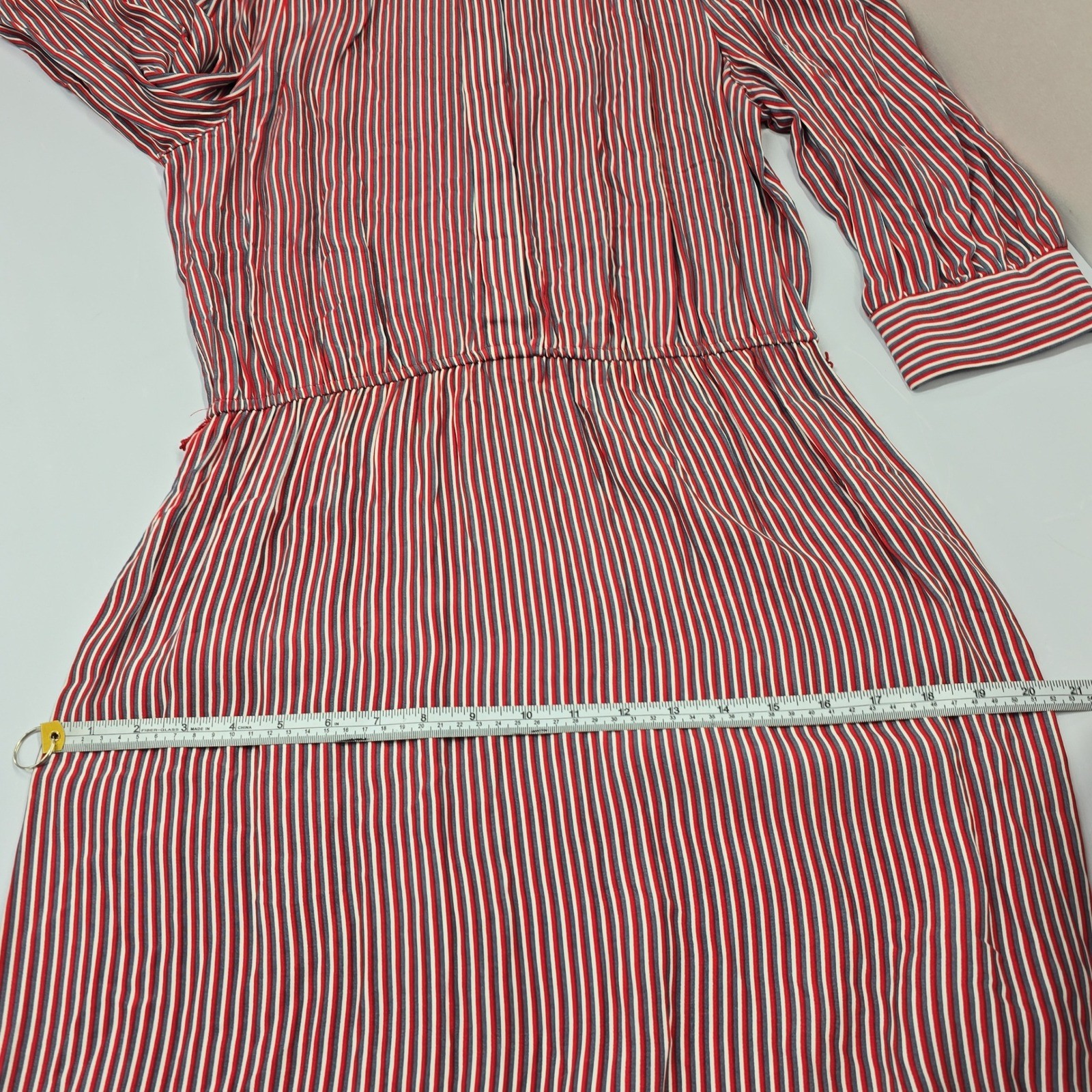 Vintage Katie MFG Red White Blue Striped Secretary Midi Dress Womens 80s