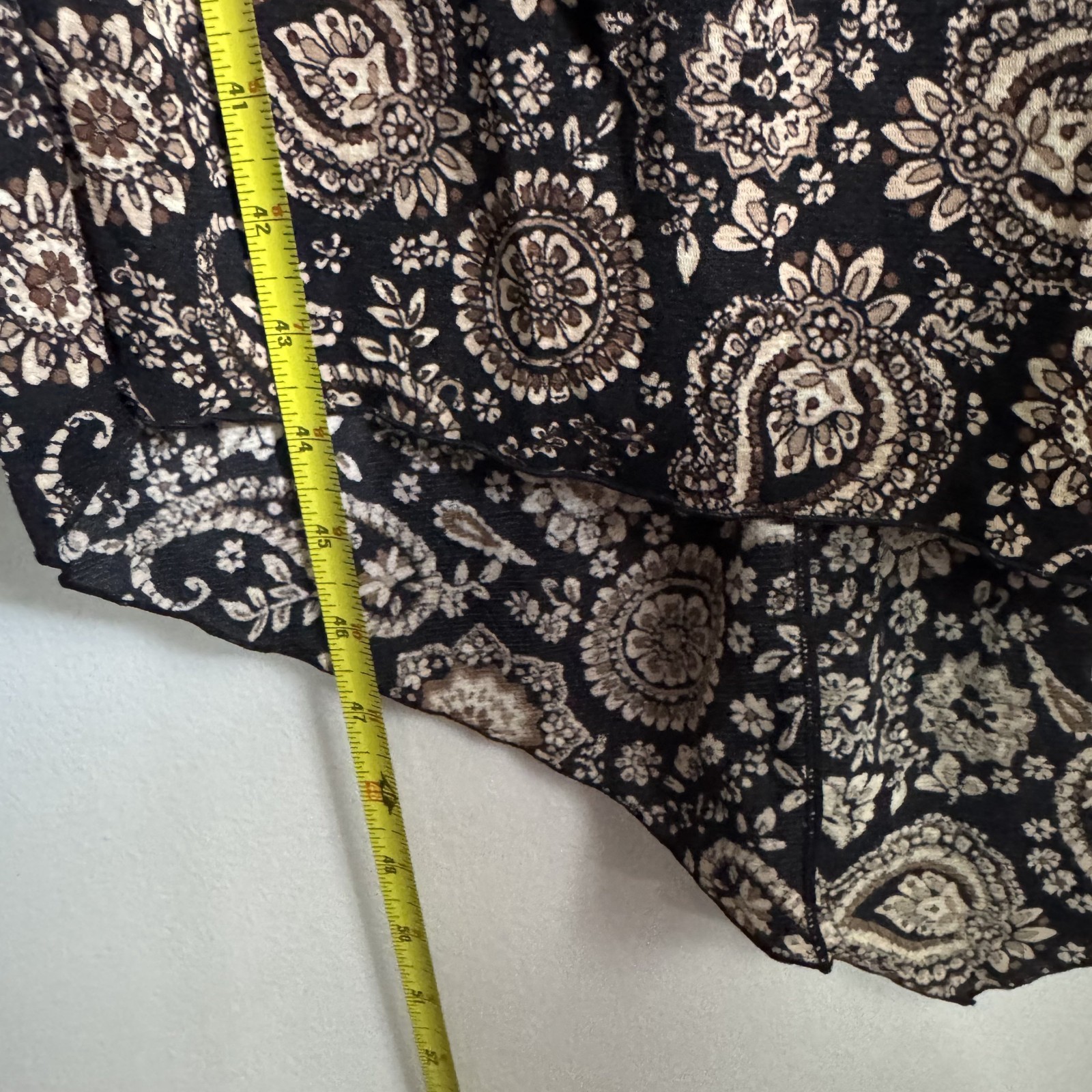 Vtg 90s Paisley Hi-Low Hem Midi Dress Womens Medium 8/10 Black Brown Boho Grunge