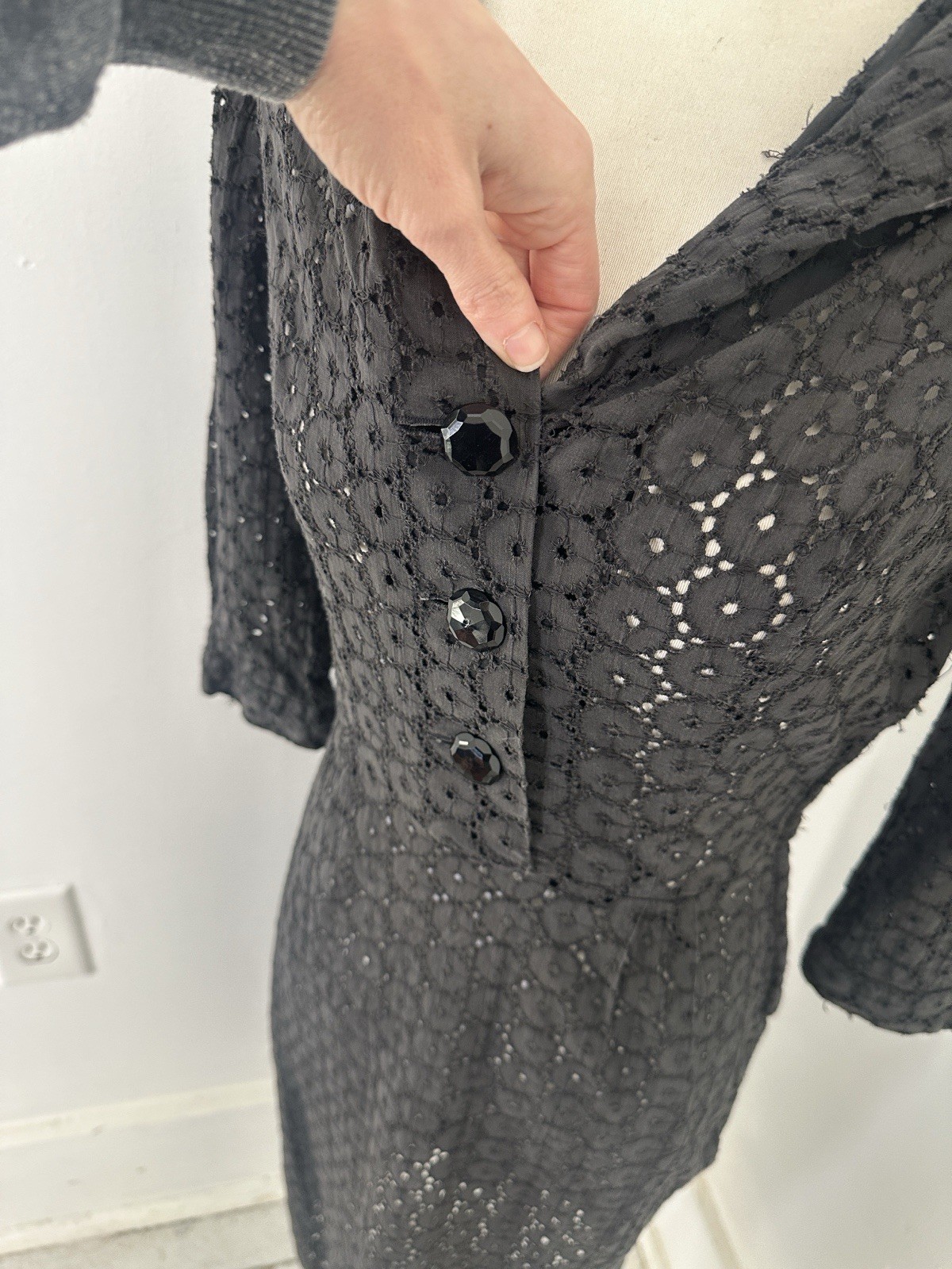 Vintage 40s Charcoal Lace Day Dress Size Small