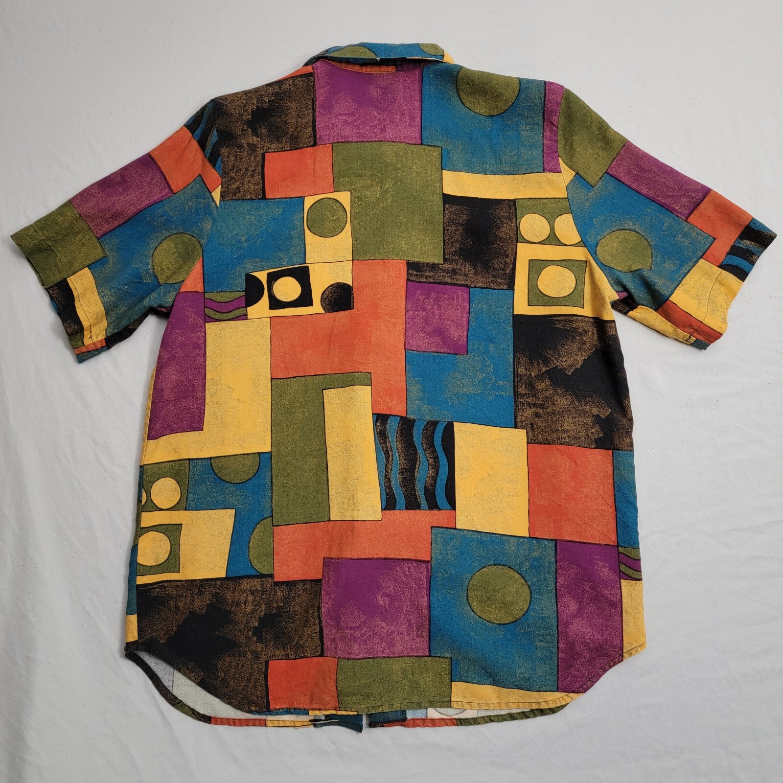 Vintage Caliche Collection Button Shirt Sz Large Blouse Art Cubism Short Sleeve