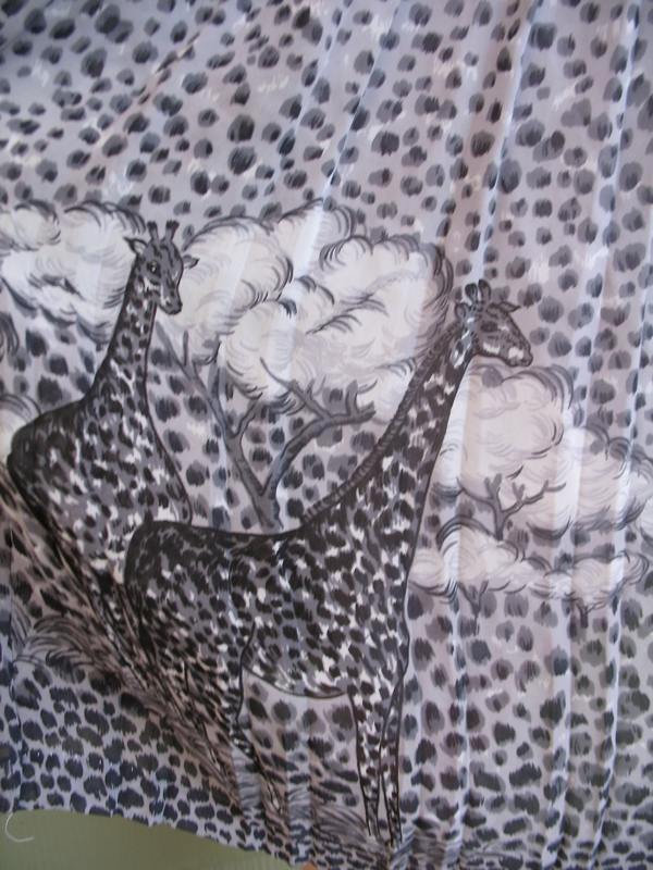 VTG Chingyeh Dress Sheer Chiffon African Savannah Scene Animal Print Grey Black