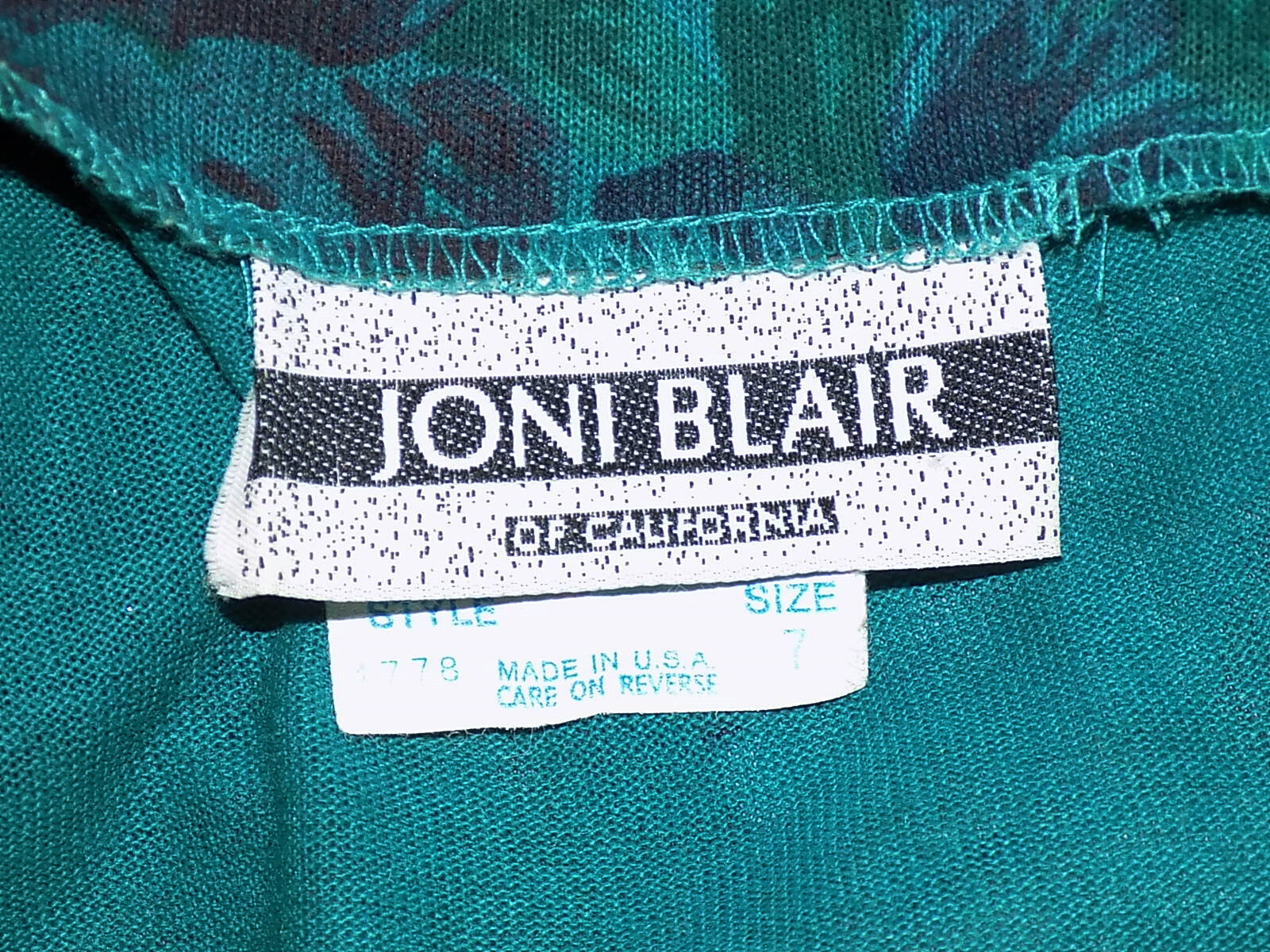 Vintage 80s Blue Aqua Floral Ruched Sides Dress Joni Blair of California Size 7