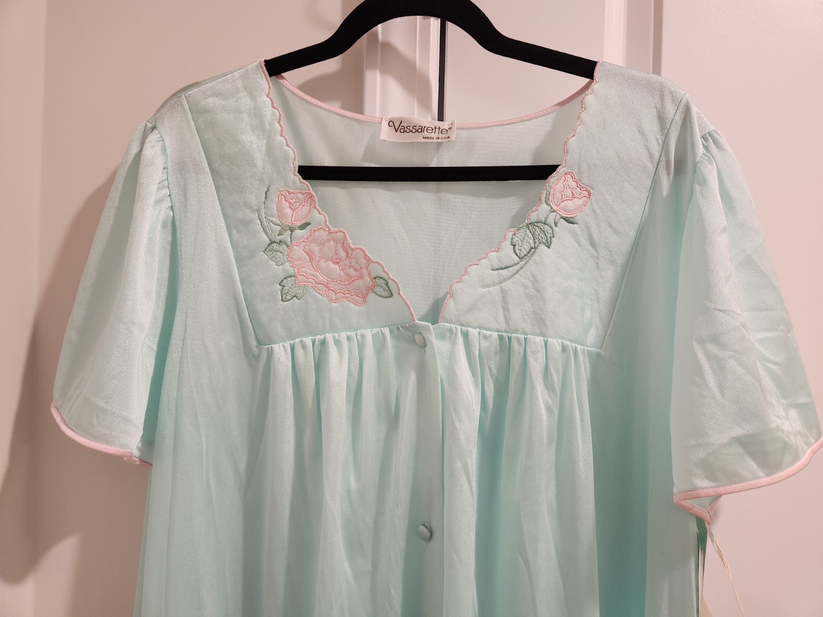 VTG Vassarette Sz 1X Robe Blue Nylon Grannycore Night Gown Made In USA Nwt Plus