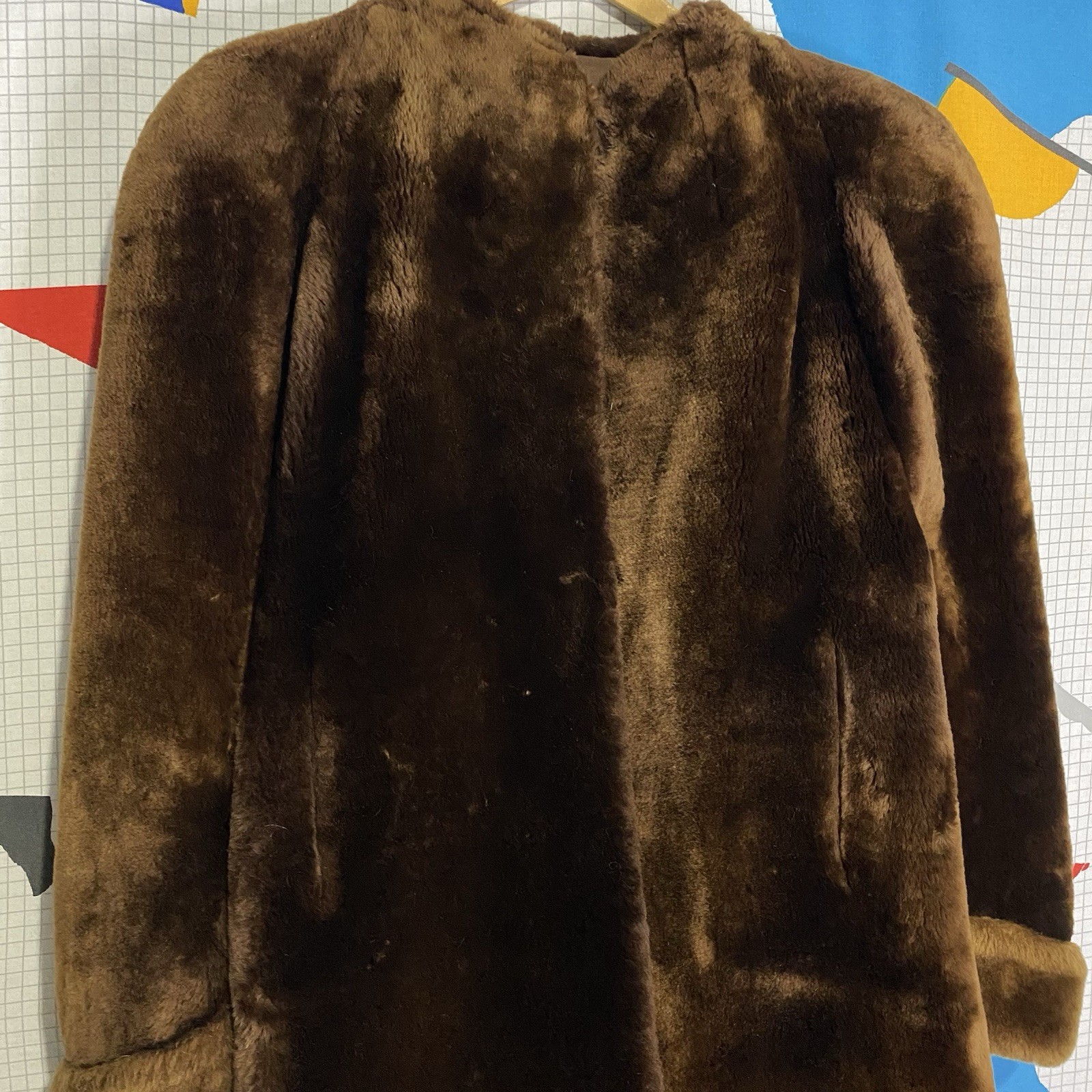 Vintage 50s Brown Mouton Fur Coat Medium Lamb Beaver Mink 60s Velvet Kansas City