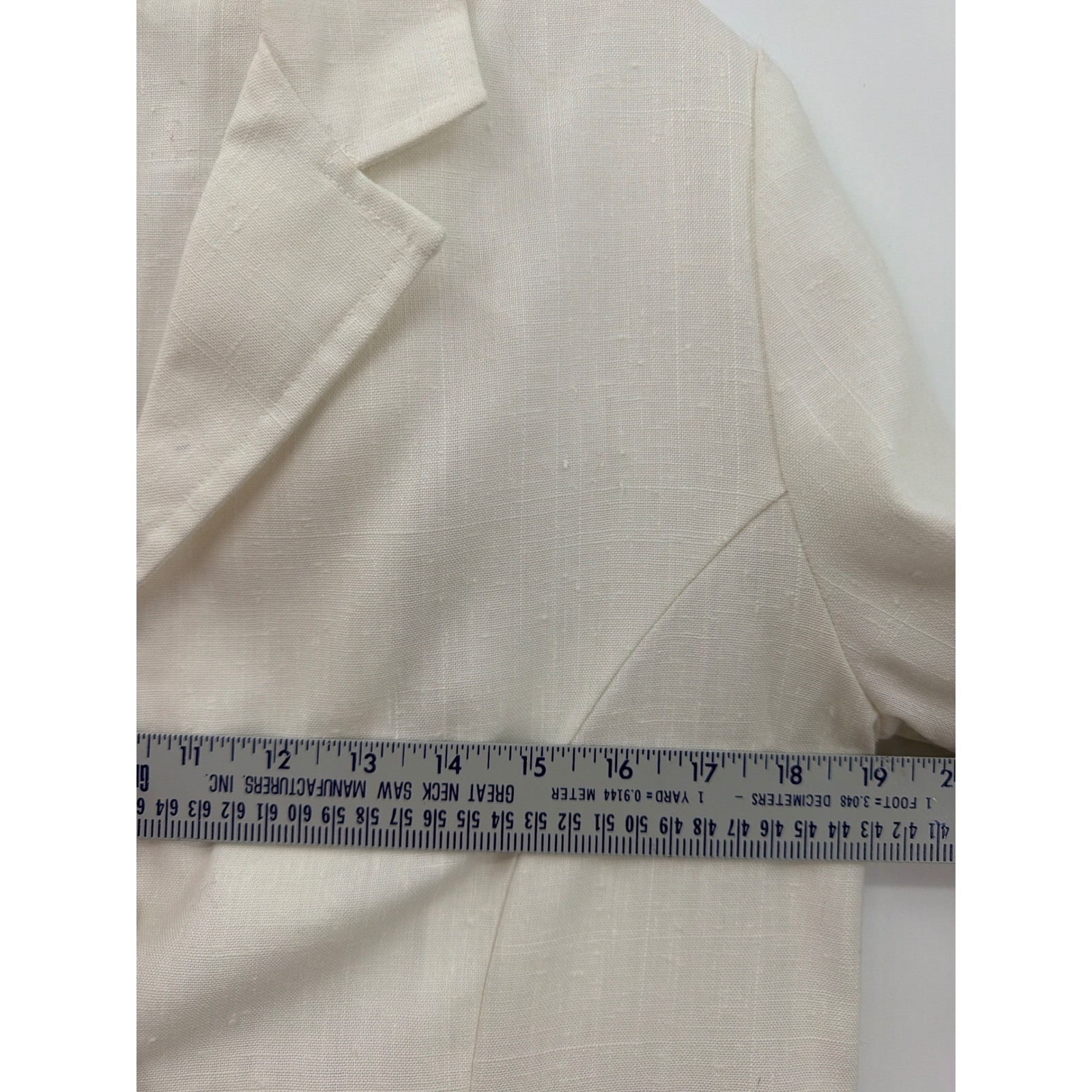 Vintage White Linen A Line Skirt Suit Set Blazer Midi Made in USA Size 15/16