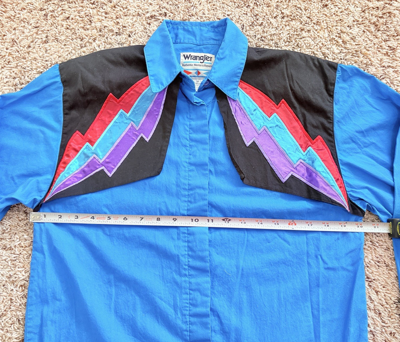 Vtg Wrangler Bowie Style Satin Lightning Bolt Western Shirt Womens Medium
