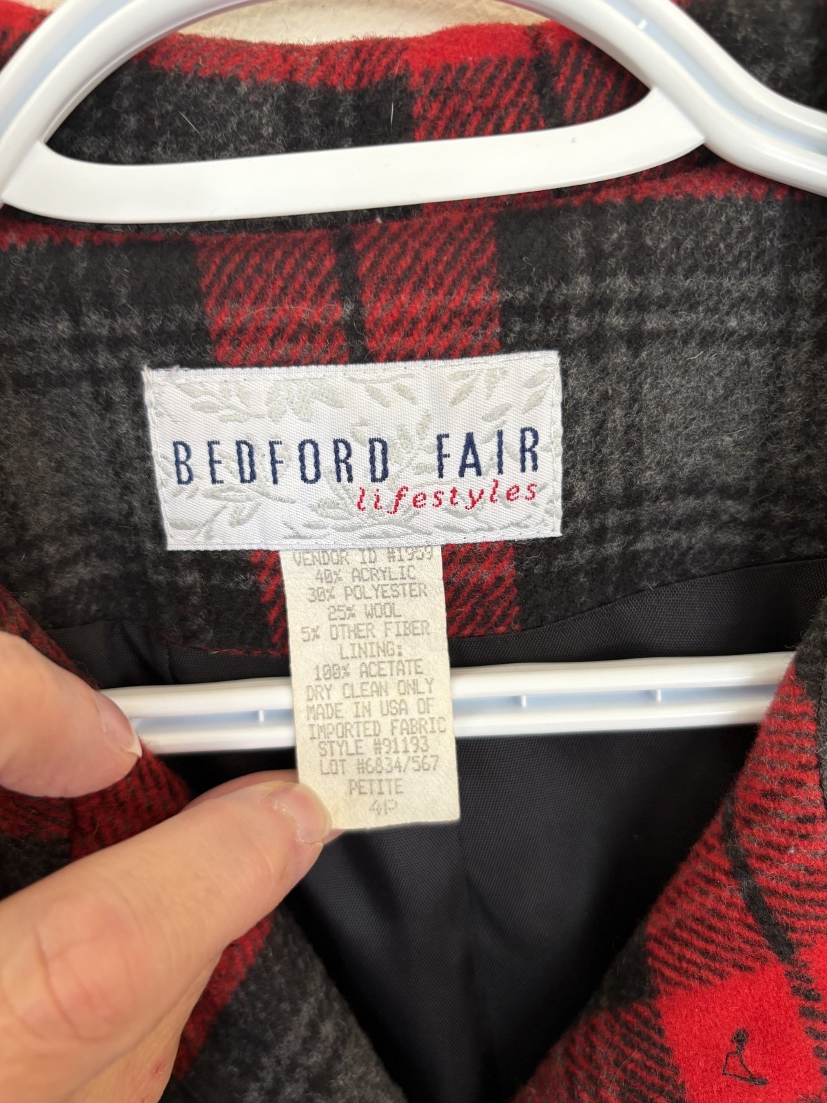 Vintage Bedford Fair lifestyles plaid wool short coat size 4P excellent conditio