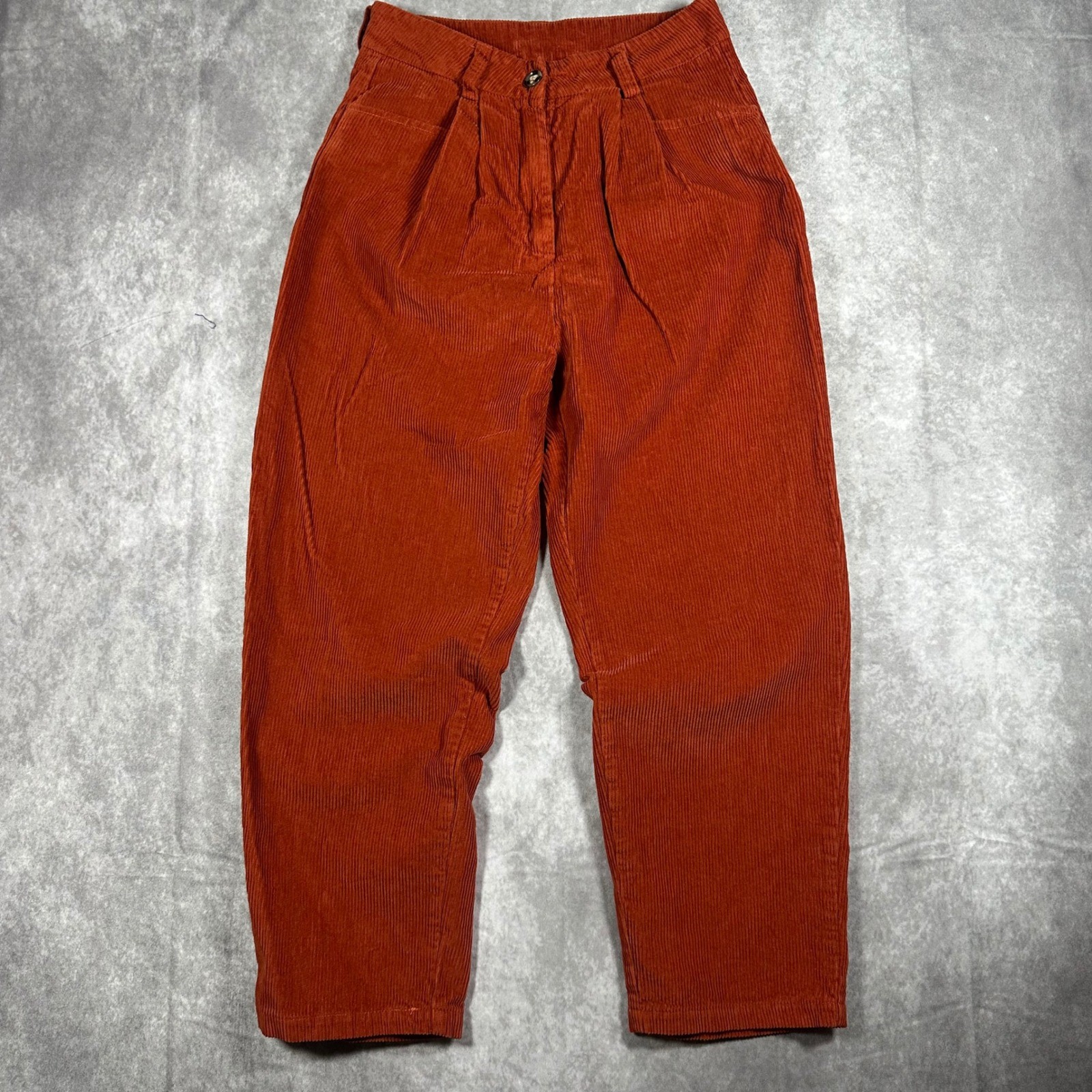 Retro Burnt Orange Corduroy Pants Womens Medium High Waisted Pleated Wide Leg