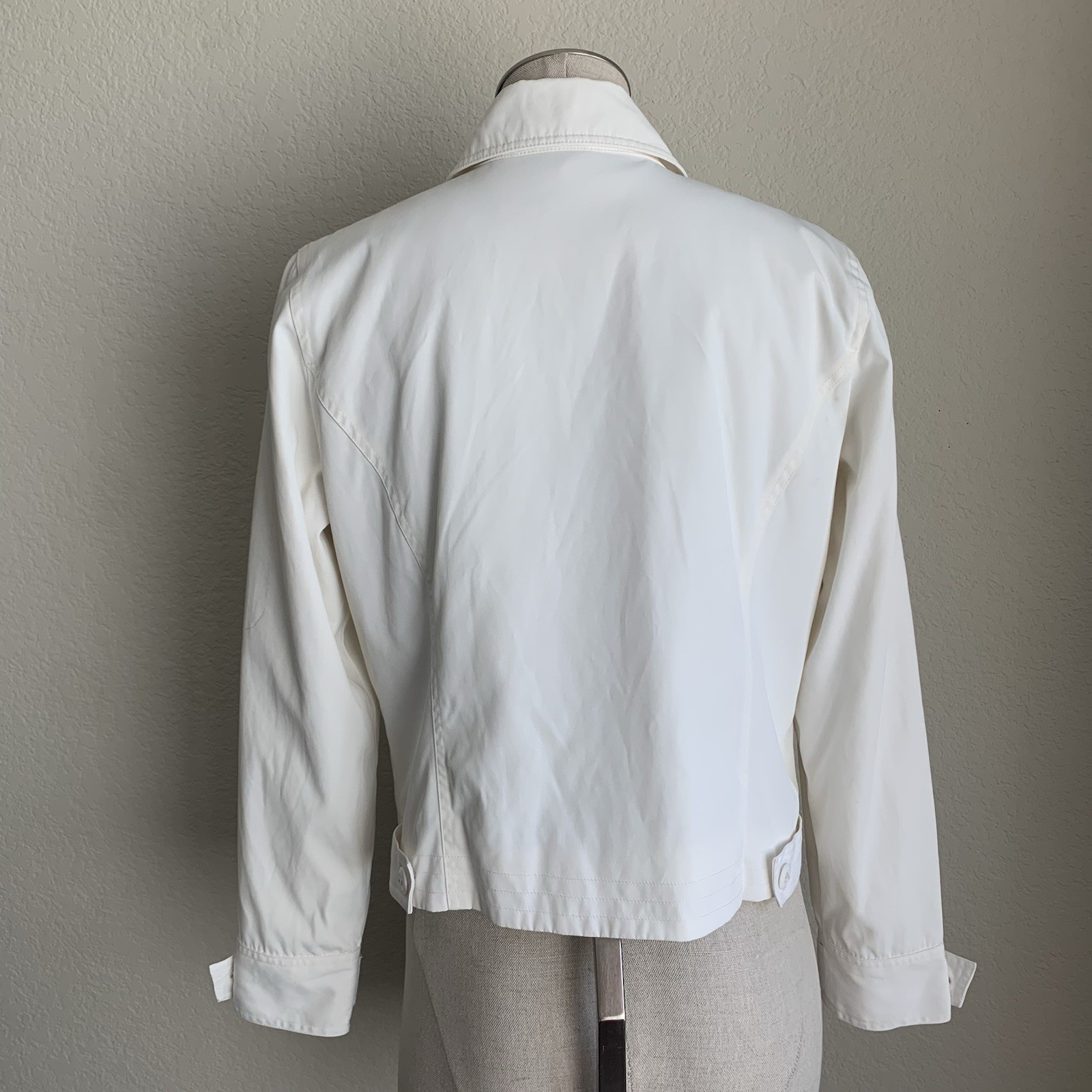 VTG Lauren Ralph Lauren Fireman Jacket M White Nylon Insulated Lobster Clasp Y2K
