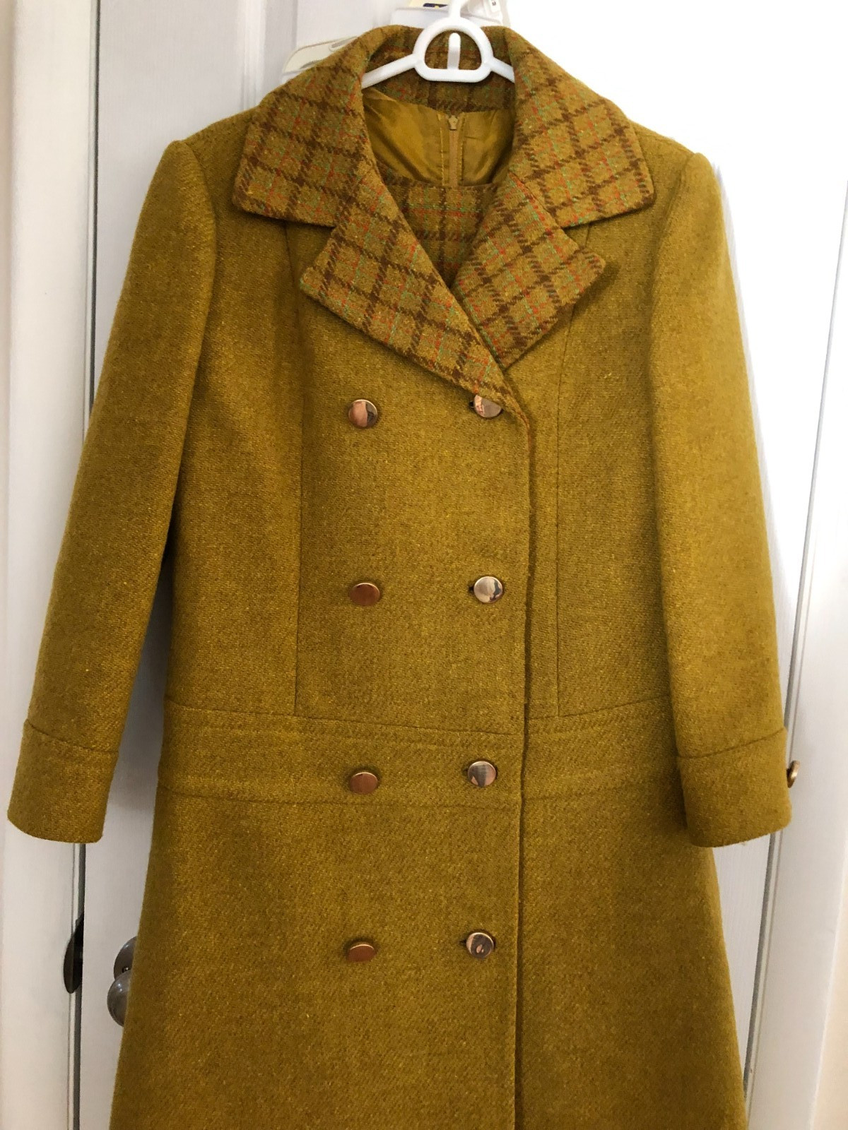 Vintage 1960s Women’s Wool Plaid Coat & Matching A-Line Dress see measurements