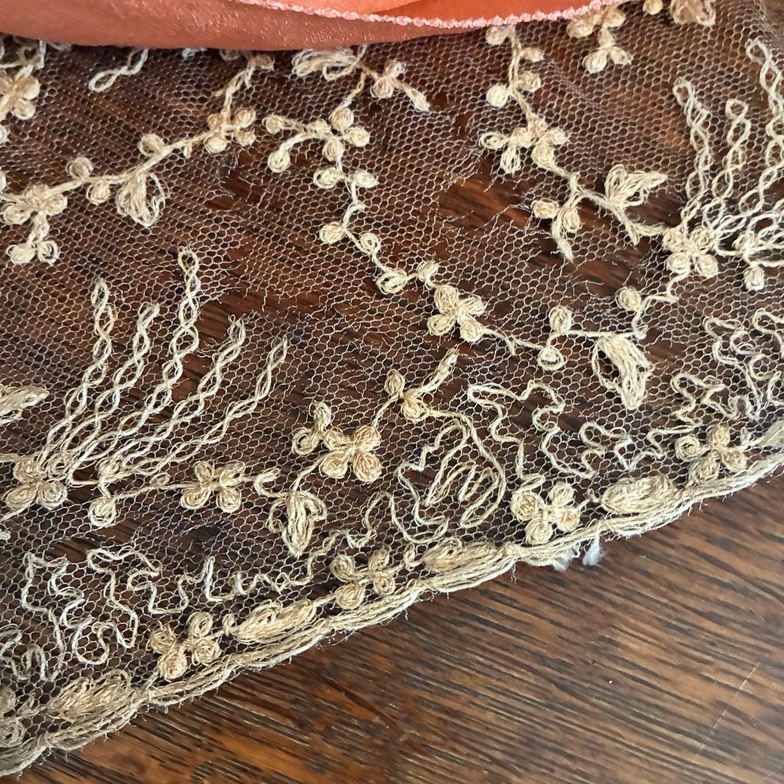 Antique 1920S Pink Silk Chiffon Kafton Brussels Tambour Cabbage Roses Lace