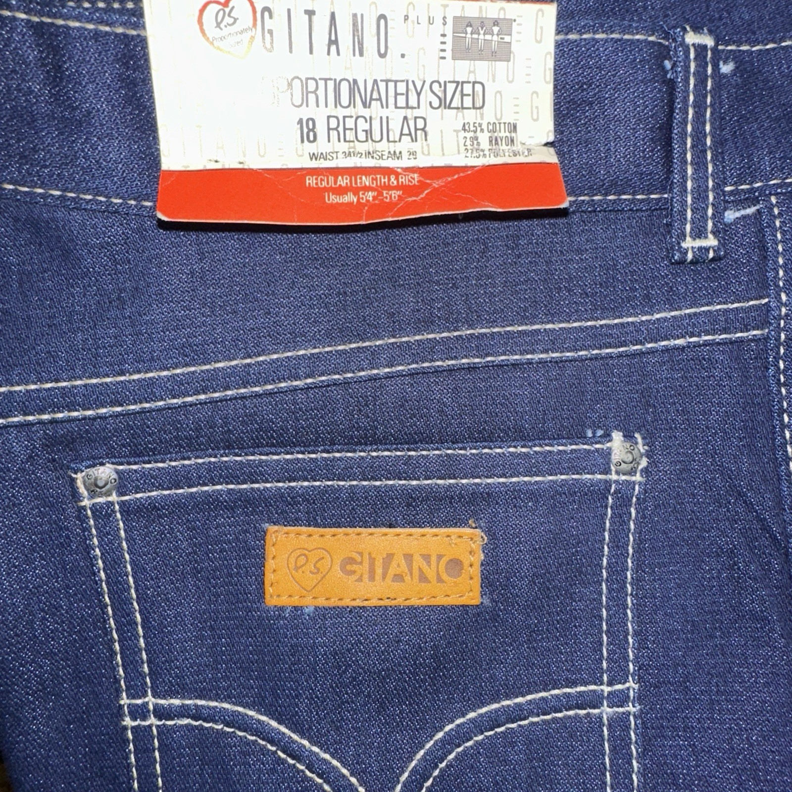 Vintage PS GITANO Plus Jeans Power Stretch DARK Indigo 18 Regular