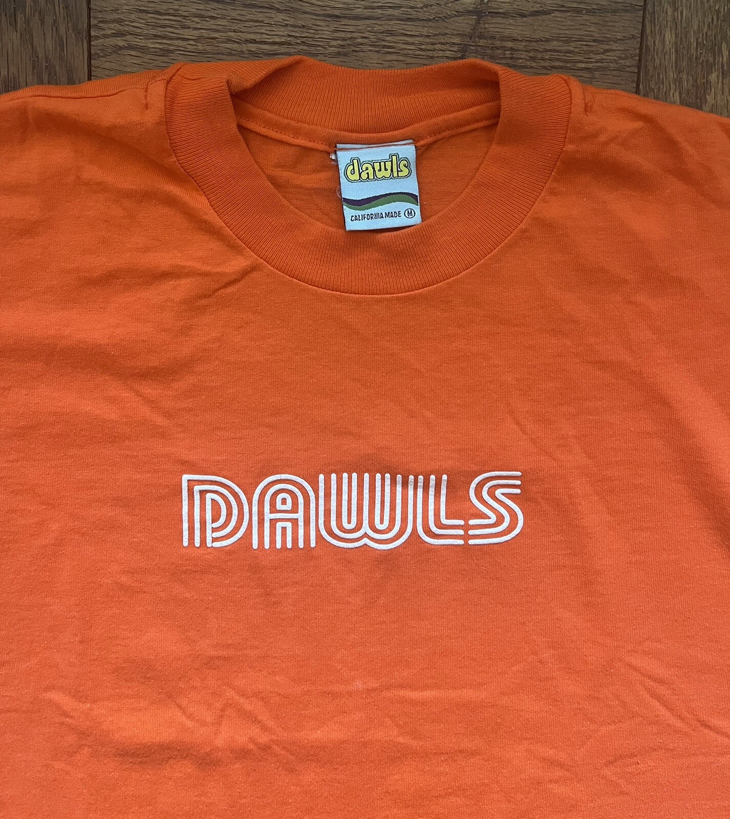 Retro DAWLS Skater T-Shirt White L Logo Orange T-Shirt Double Stitch Unisex SZ M
