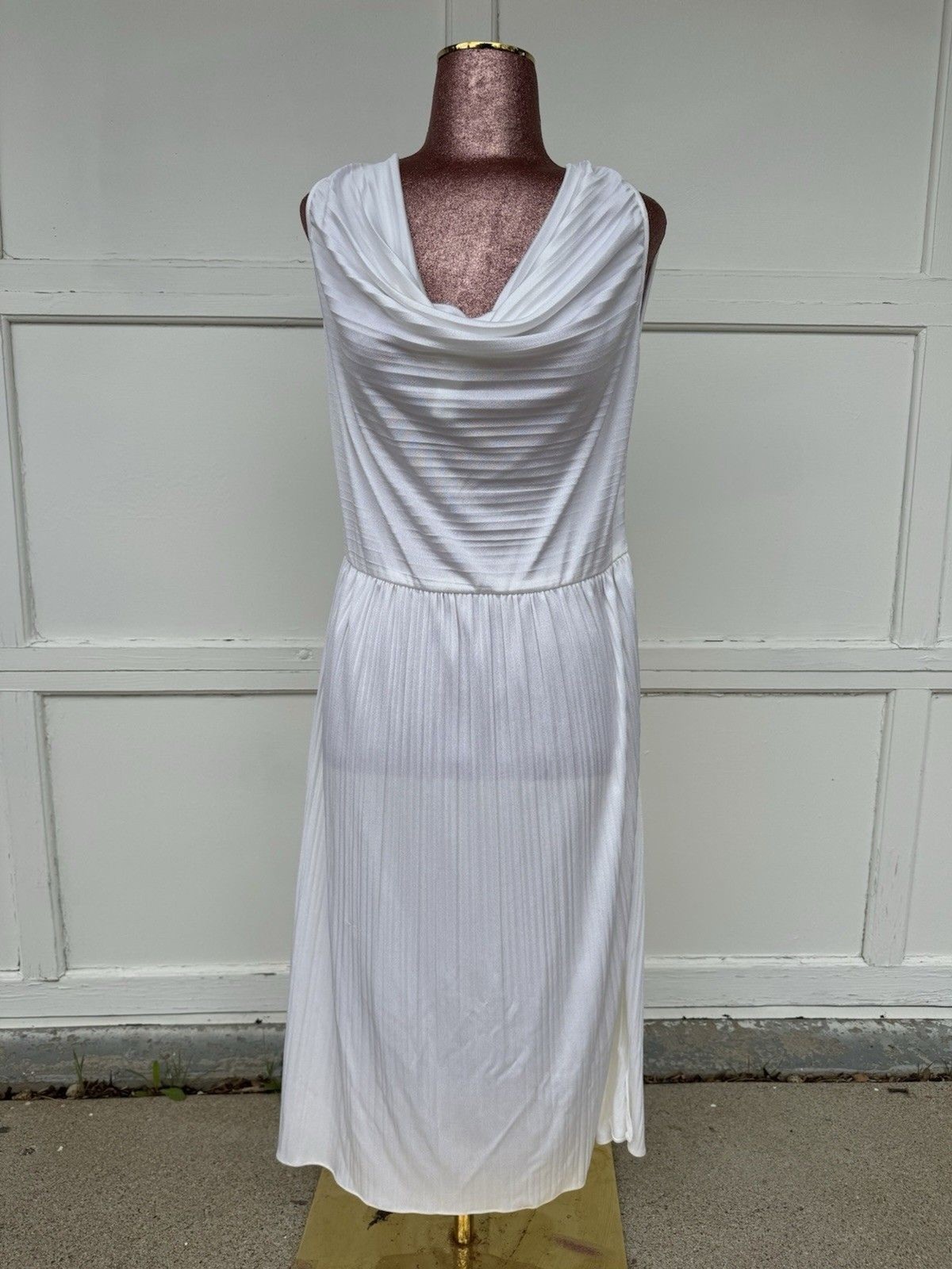 VTG Climax David Howard Dress Pleated White Marilyn Monroe LWD Grecian Goddess