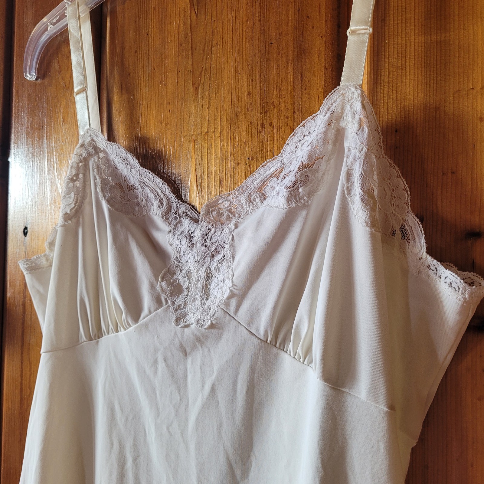 1970s Vintage Shadowline Ivory Slip Dress Nightgown Lace Pink Embroidery Small