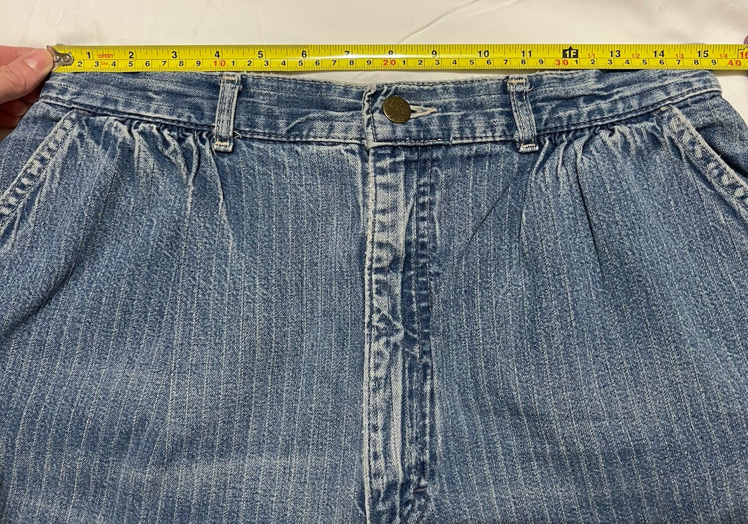Vtg 80s Lee Riders Pinstripe Jeans High Waisted Union Made USA Mom Denim 16