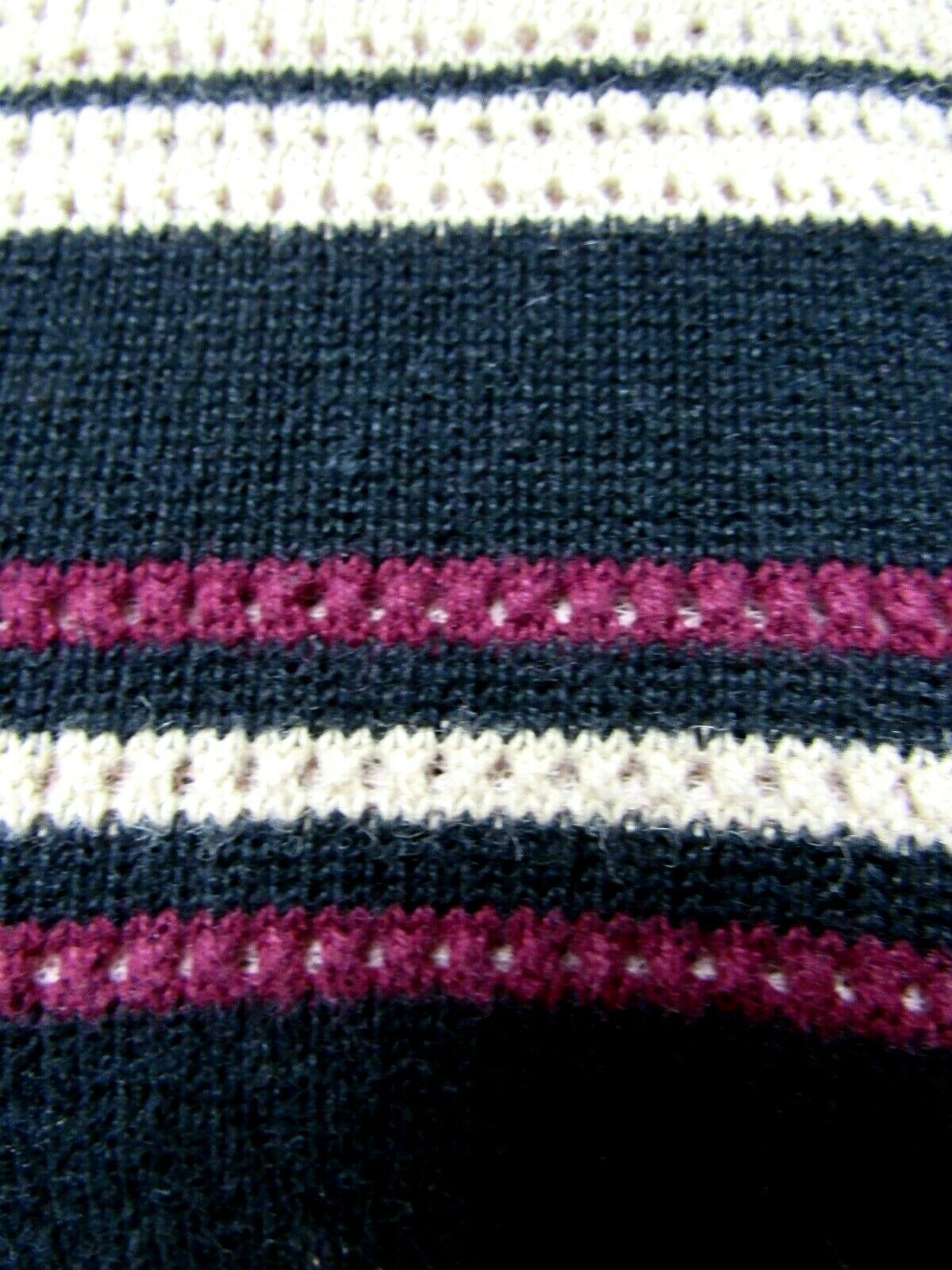 VTG Maroon Cotton Blend Open Knit Sweater Top Mock Turtleneck Black Beige M EUC