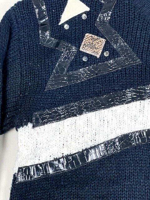 Vintage Jamie Scott 1980s Geometric Abstract Sweater Black Metallic Knit Sz L