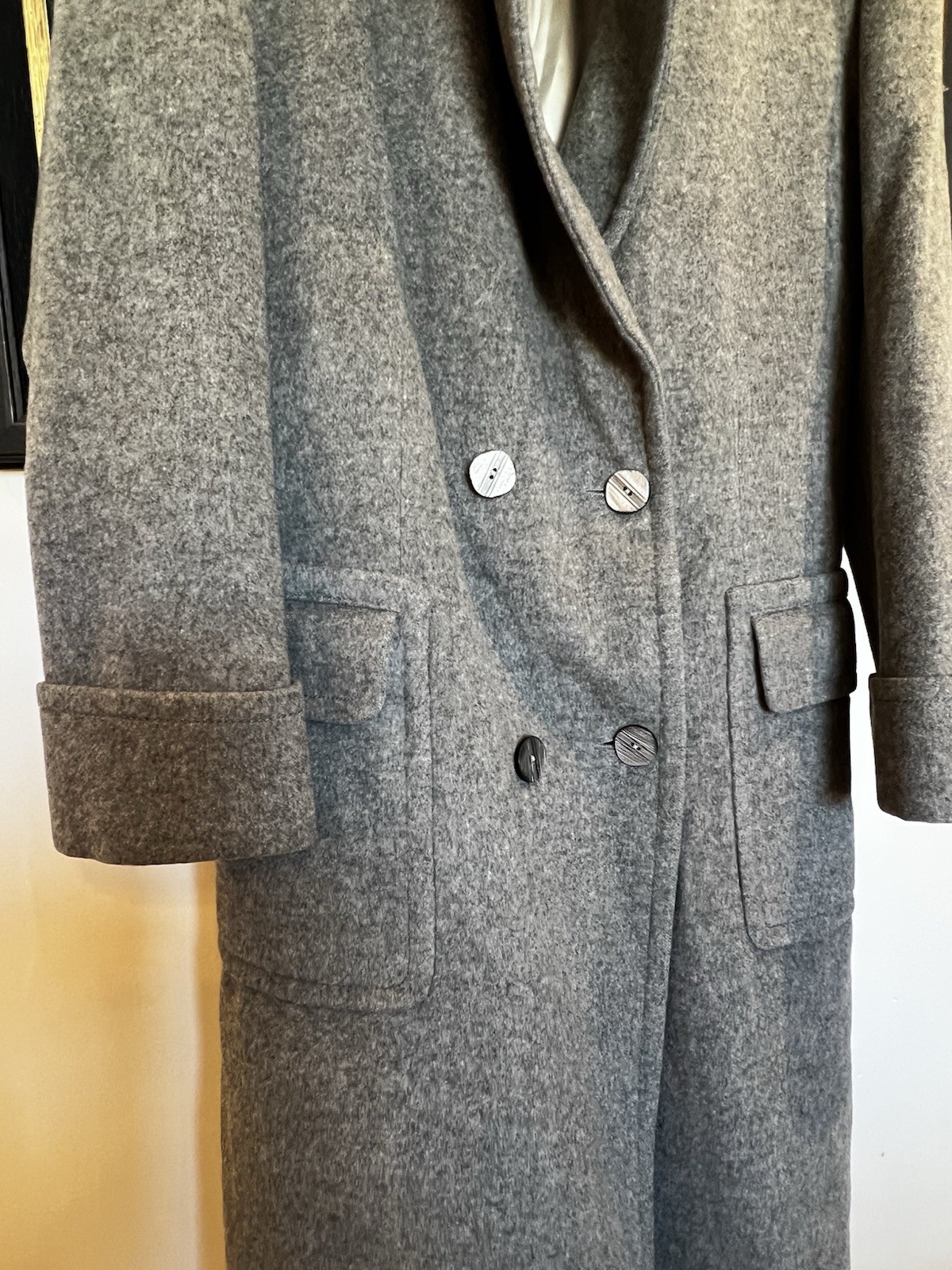 Celine Paris Gray Cashmere Wool Long Women Coat Made In France Padded Shoulders