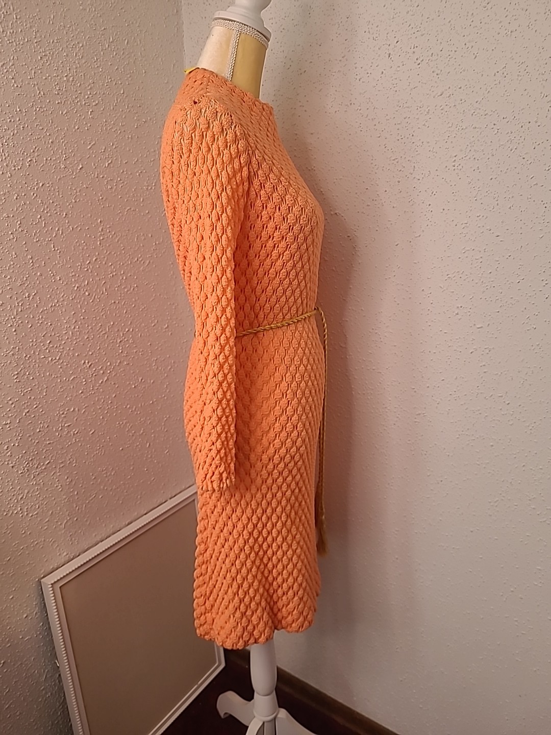 VTG Sears Fashions Orange 60s Dress Gold Tie Belt Vintage Size 10 ( XS / S )