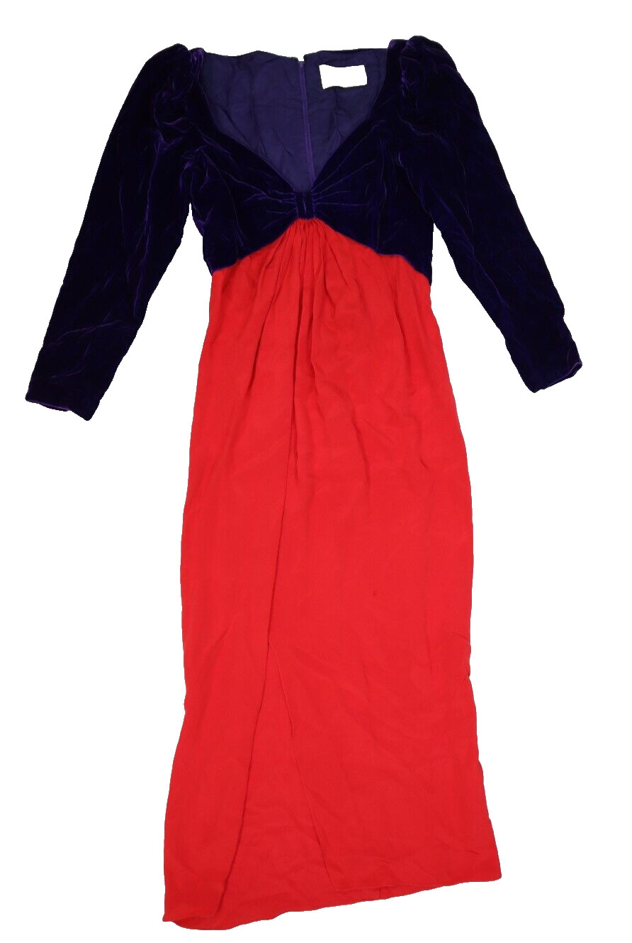 Oscar De La Renta Vintage 1980s Purple & Red Velvet Medieval Evening Gown S