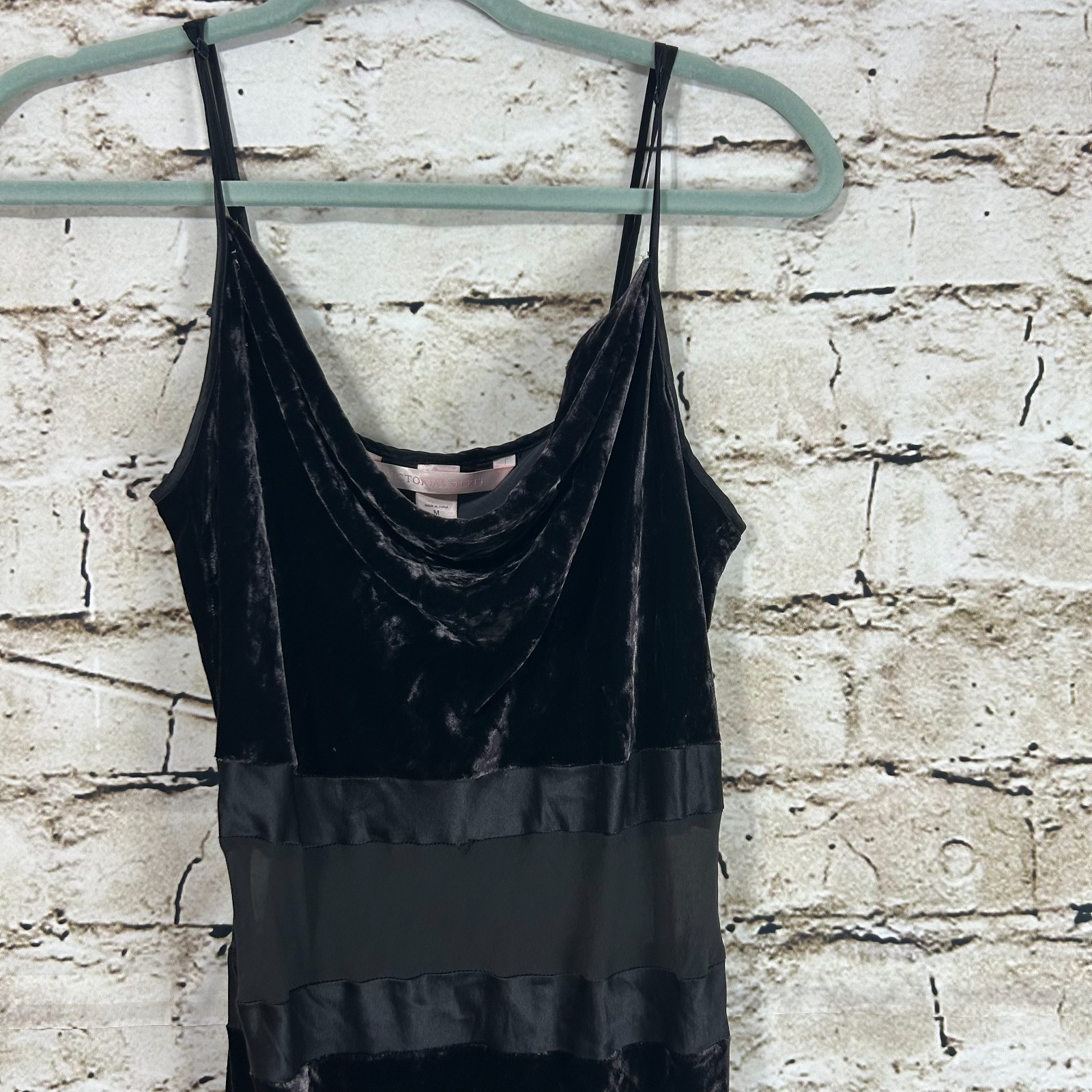 Vintage Victoria Secret Y2K Black Velvet Velour Maxi Slip Dress Silk Sheer SizeM