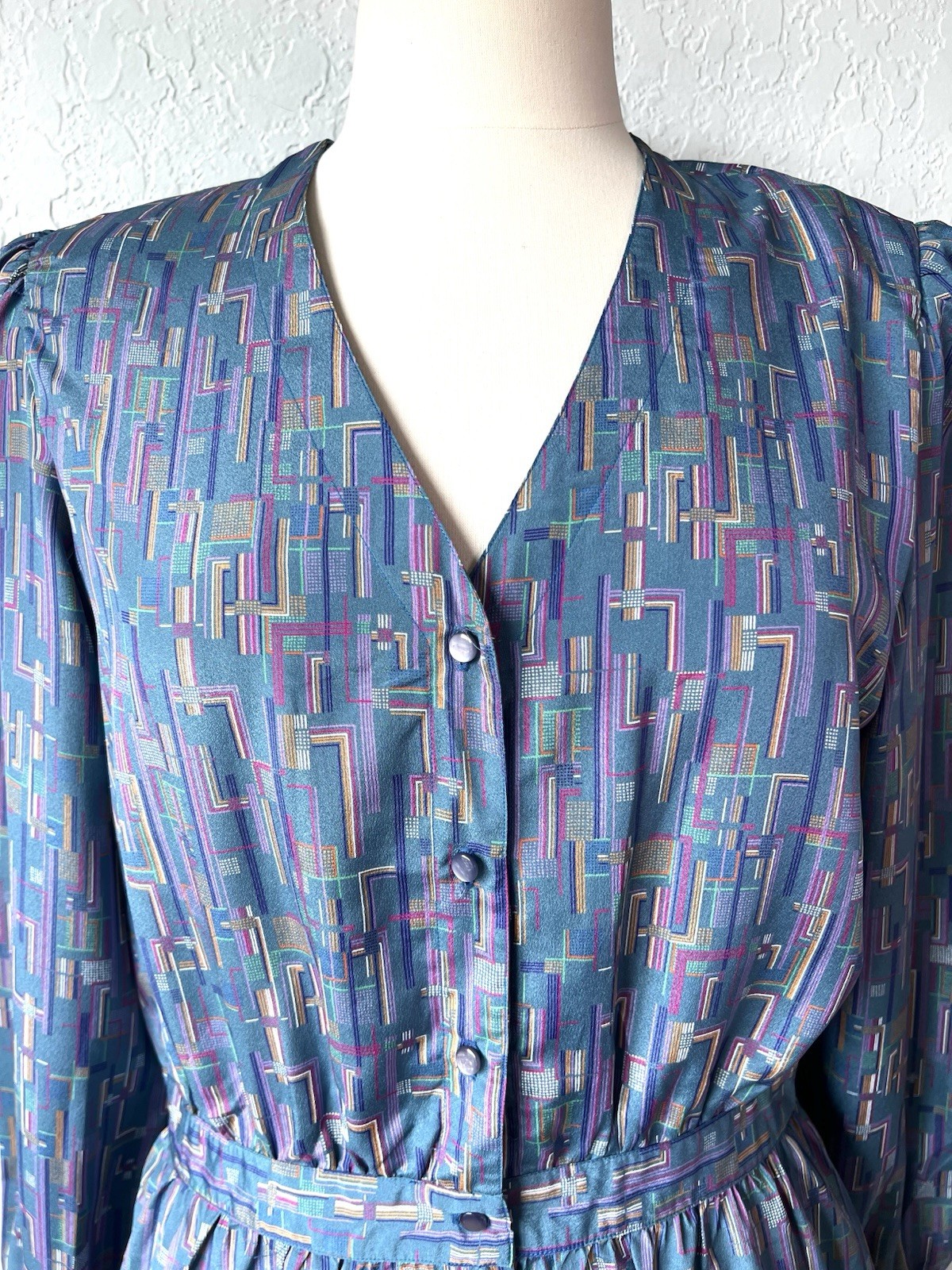 Vintage 80s Silksensible Tea Dress Size 14 Shoulder Pads Retro Cottagecore EUC
