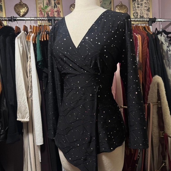 Vintage Y2K Black Glitter Party Top