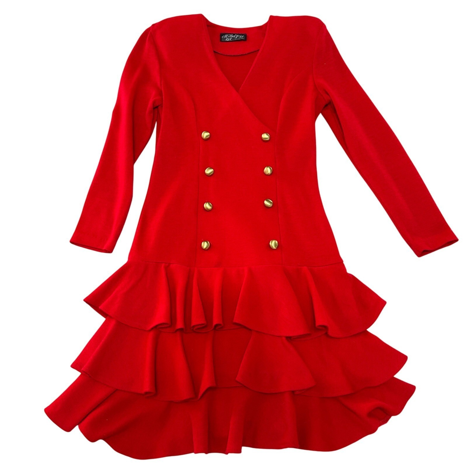 VTG All That Jazz Red Tiered Ruffle Blazer Dress Small Coquette Glam Maximalist