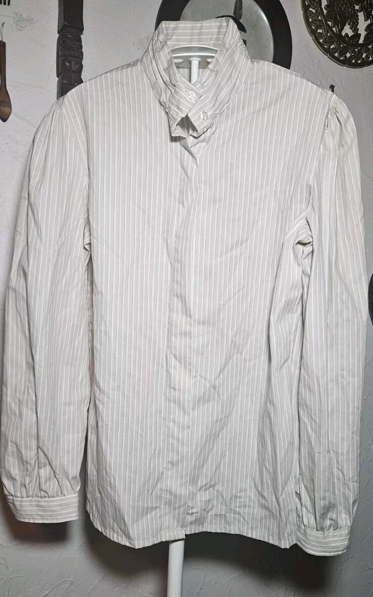 Vintage Ivory Tan Pink Striped Button Down Women’s Blouse Size M