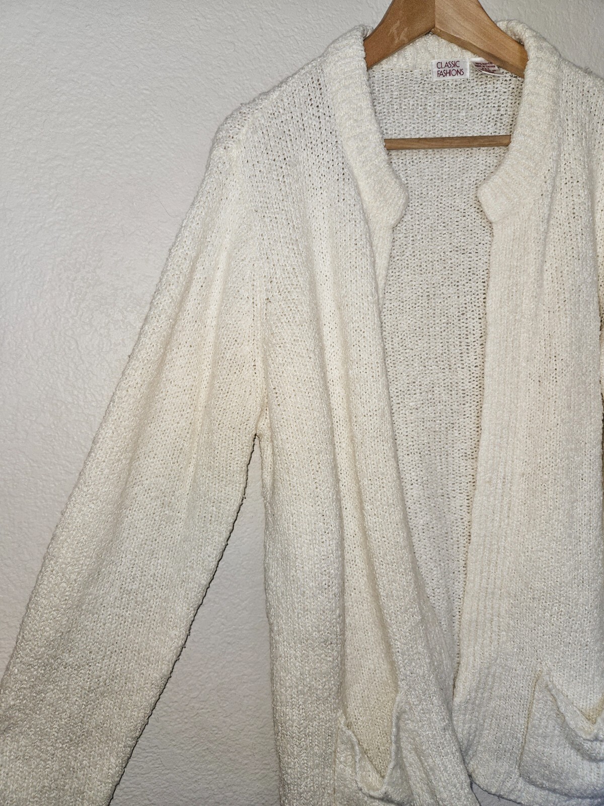 Vintage Classic Fashions Nubby Open Cardigan Size 46 US 16 XL Ivory Taiwan