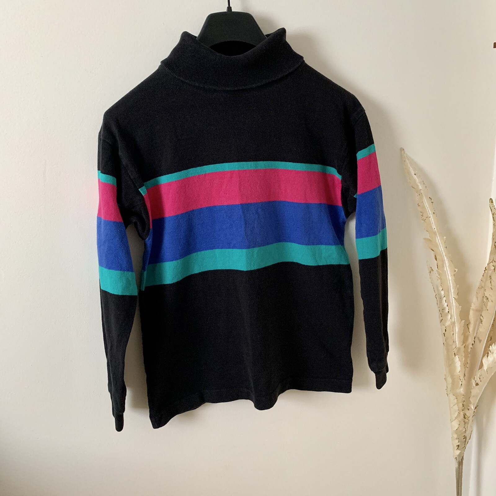 Vintage LL Bean Mulitcolor Striped Sweater Black Turtleneck Y2K 90s Medium