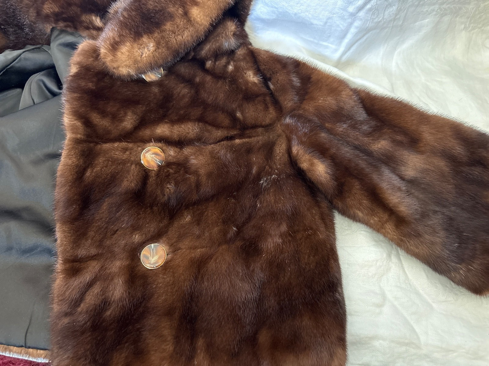 VINTAGE Brown Mink 50’s SHRUG JACKET LADIES SMALL-Shawl Collar-Bracelet Sleeves