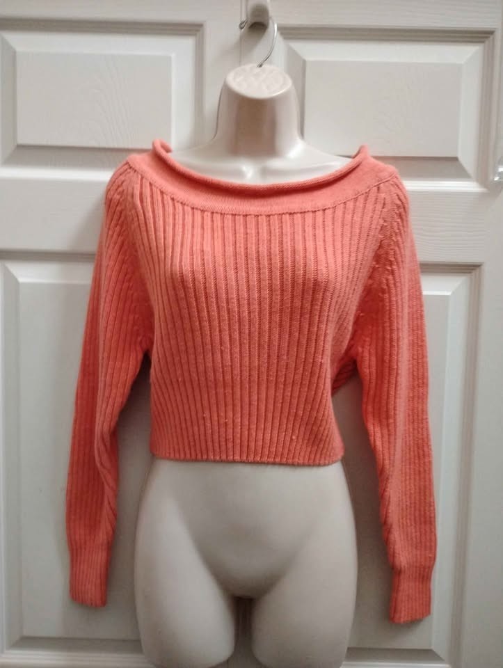 Contempo Women’s Medium Orange Ribbed Knit Seater Long Sleeves Crew Neck