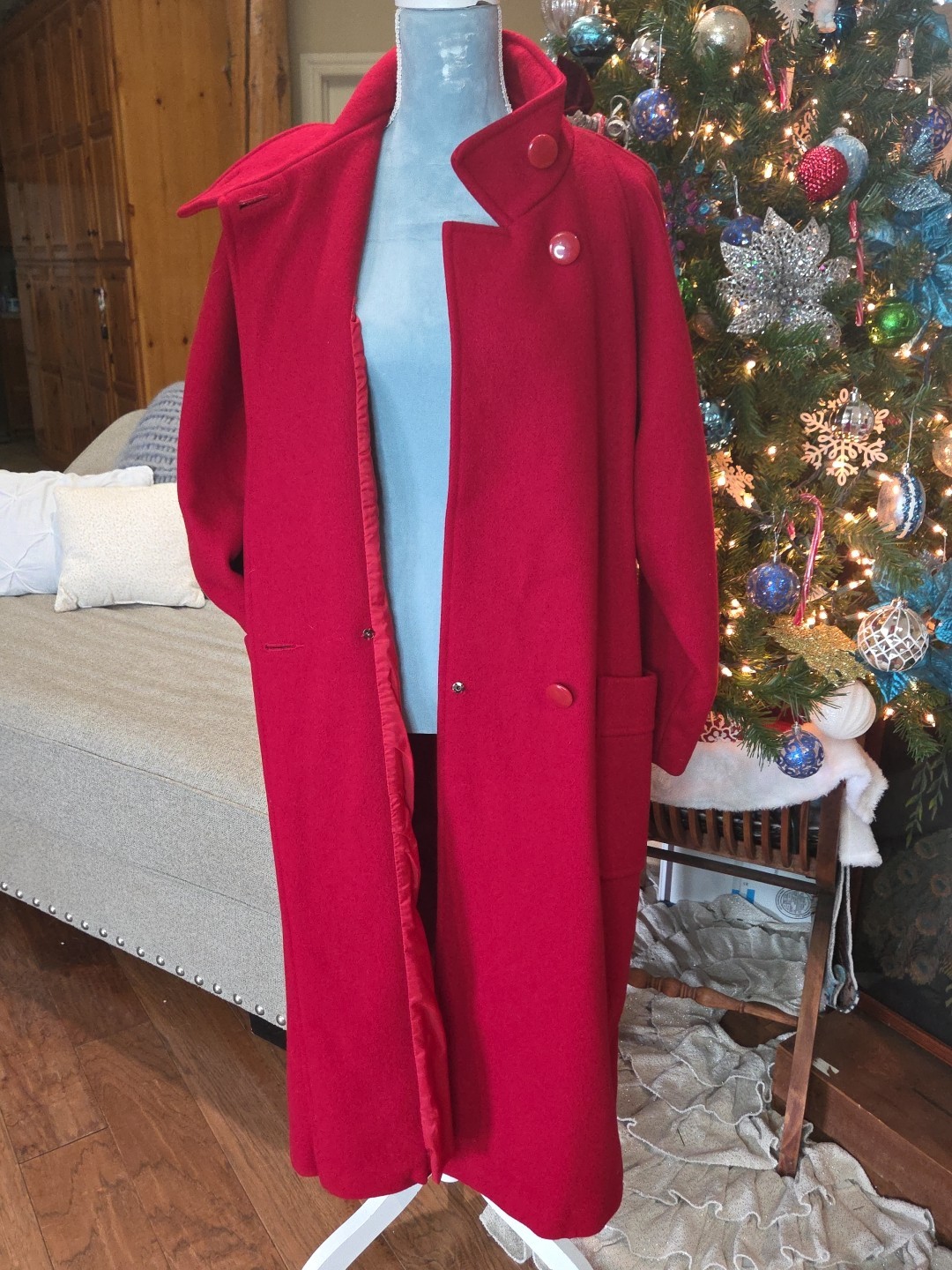 Vintage Central Park 100% Red Wool Anglo Fabrics SZ 14 Long Duster Jacket USA