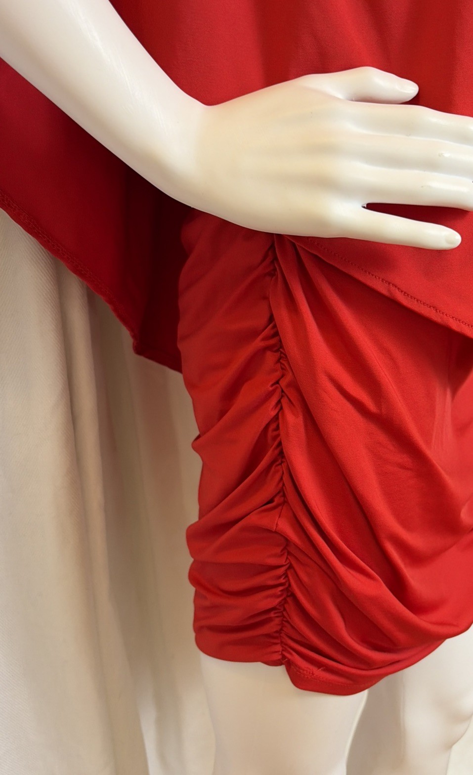 VTG 70s 80s Sexy Disco Party Clubwear Red Ruched Dolman Capelet Mini Dress S/M