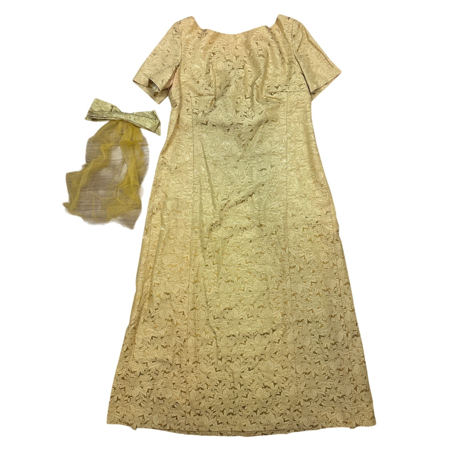 VTG 50s Antique the House of Bianchi Gold lace Dress Gown maxi long