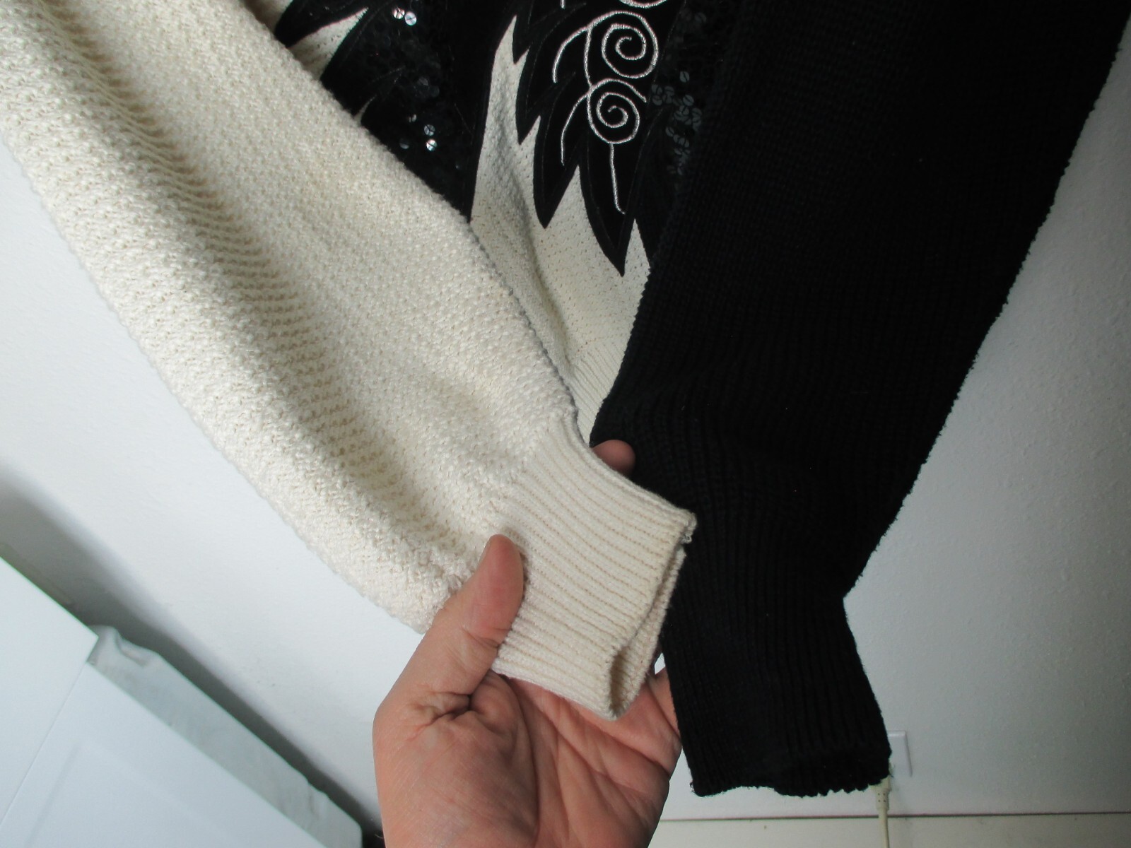 Vtg Bonnie Boerer Pret Novelty Sweater Black White Dragon Bird Applique Deco EUC
