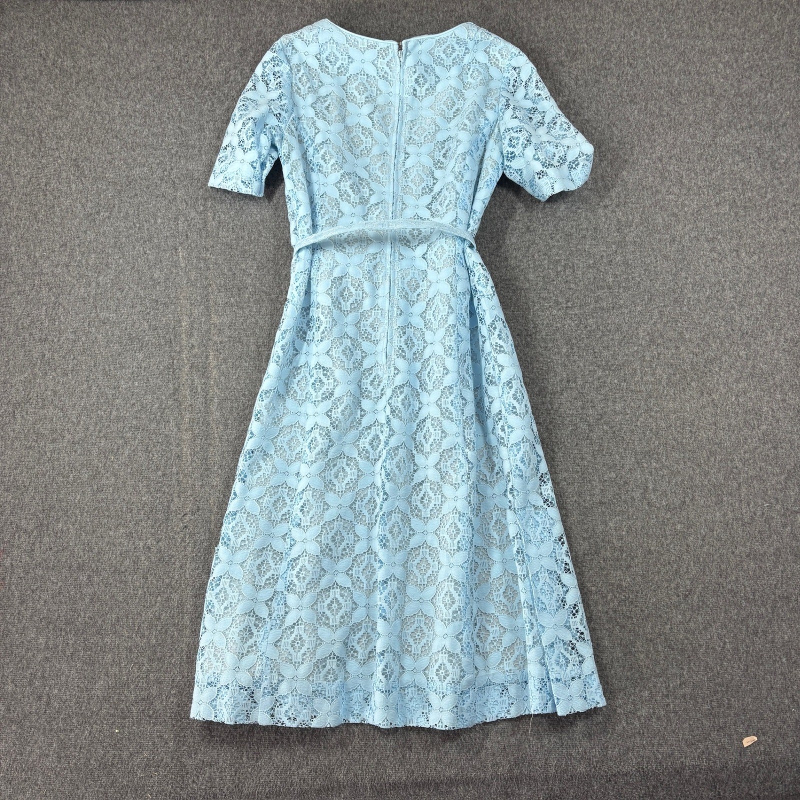 Nelly Don Vintage Blue Floral Lace Midi Wiggle Dress Belted Pastel XS