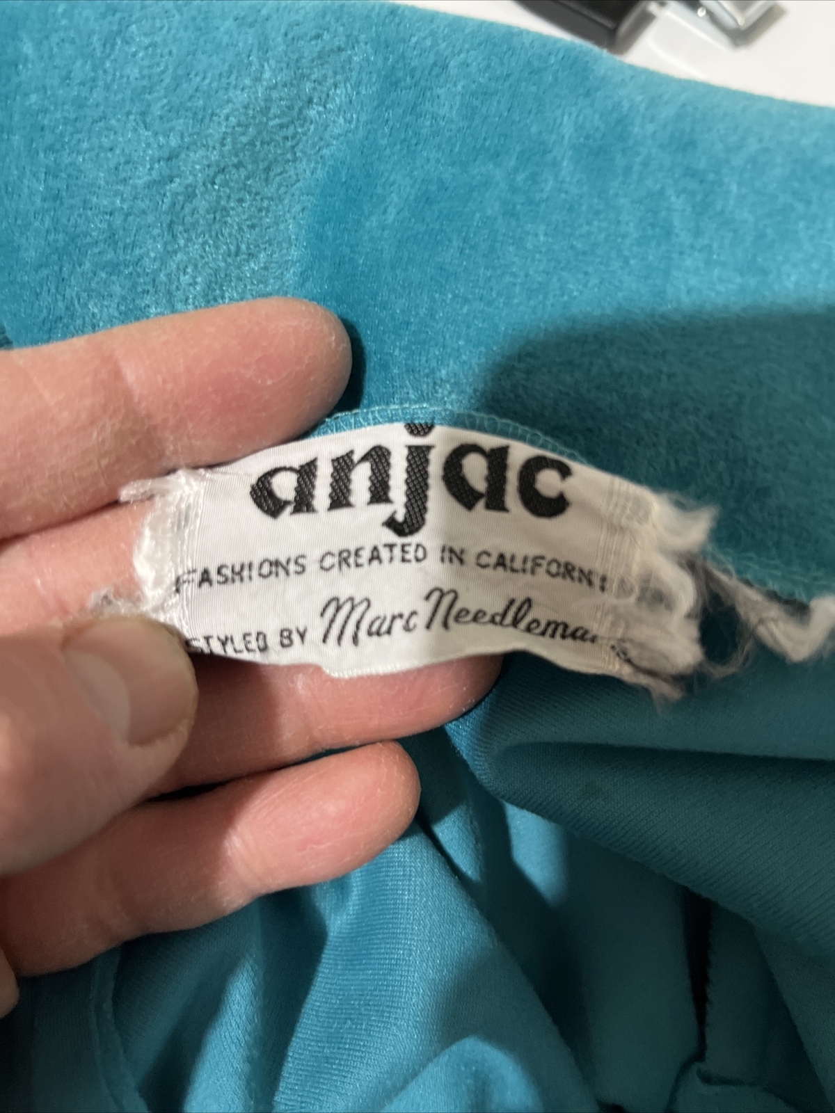 Vtg Anjac Fashions Dress and Jacket Women M Aqua Floral Velour Marc Needleman