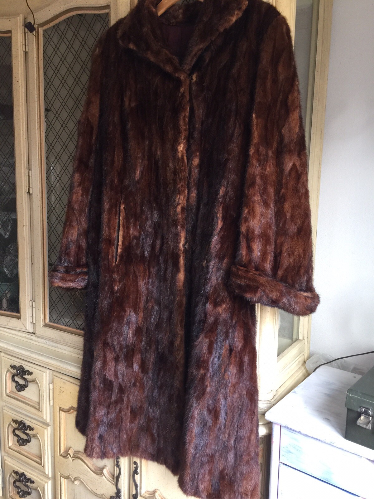 VINTAGE BROWN FUR COUTURE EVENING COAT ELEGANT WINTER WEAR MIDCENTURY DESIGN XL