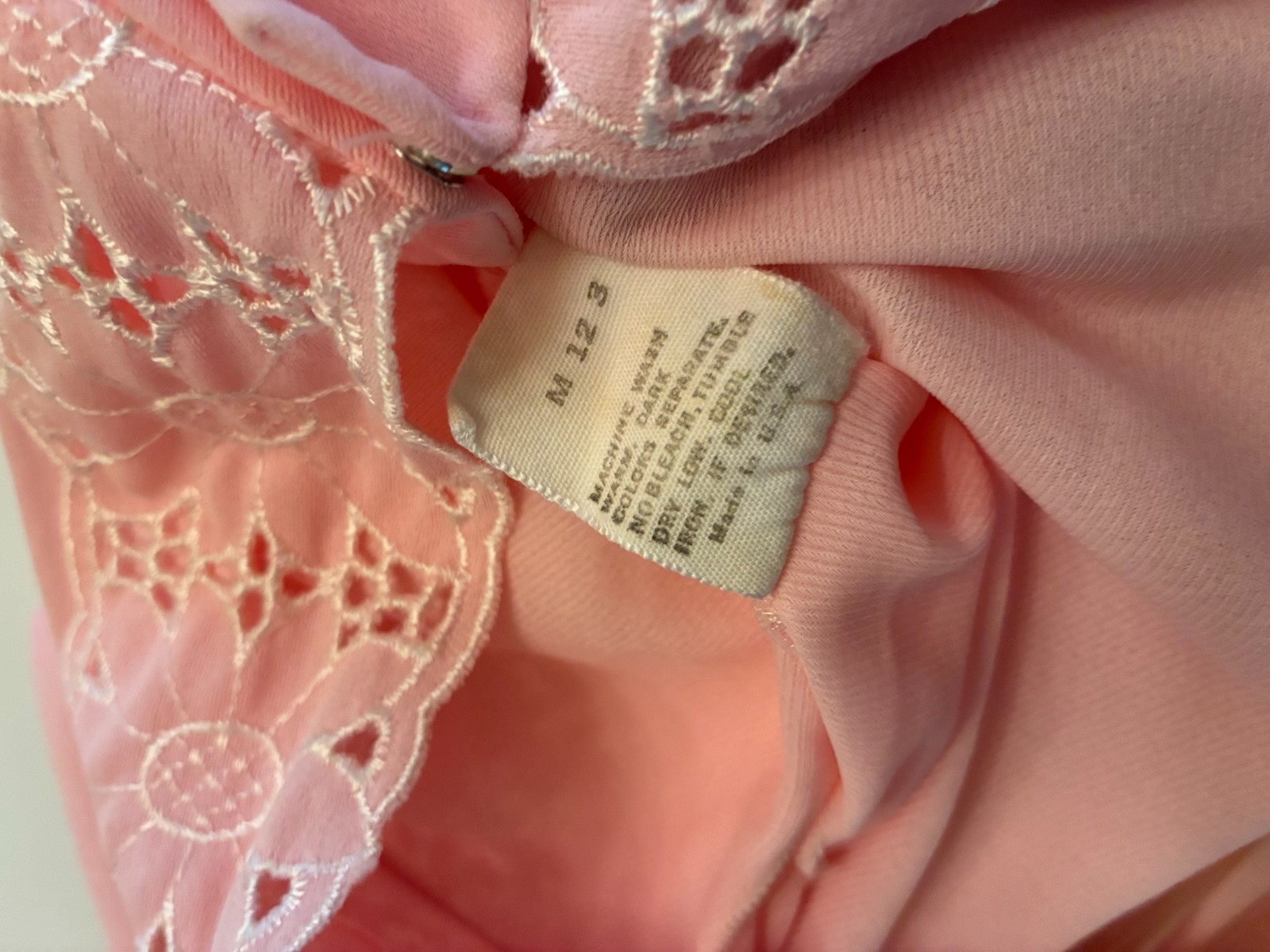 Vintage GOSSARD ARTEMIS LONG ROBE Small PEACH PINK Nylon Crepe Eyelet LACE Sheer