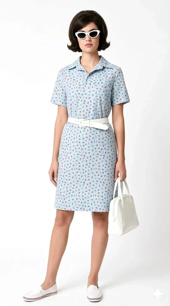 Vintage 60s The Vested Gentress Nautical Sailboat Print Shirt Dress Size 16