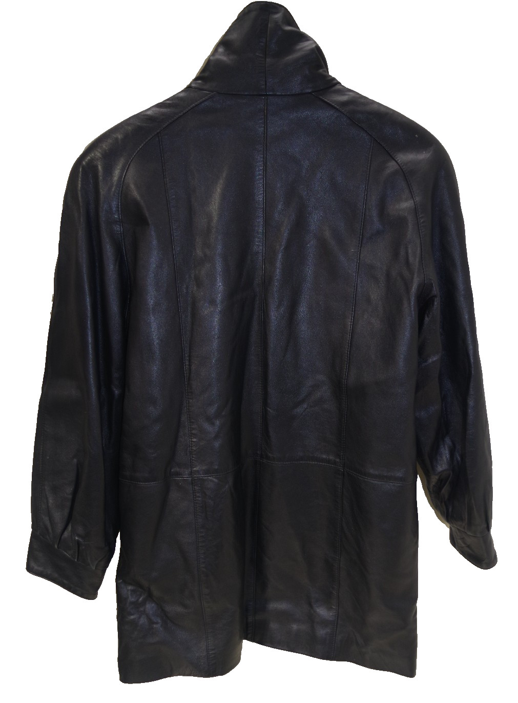 10B Vintage Womens M/L Black Leather Jacket Shawl Collar Raglan Coat