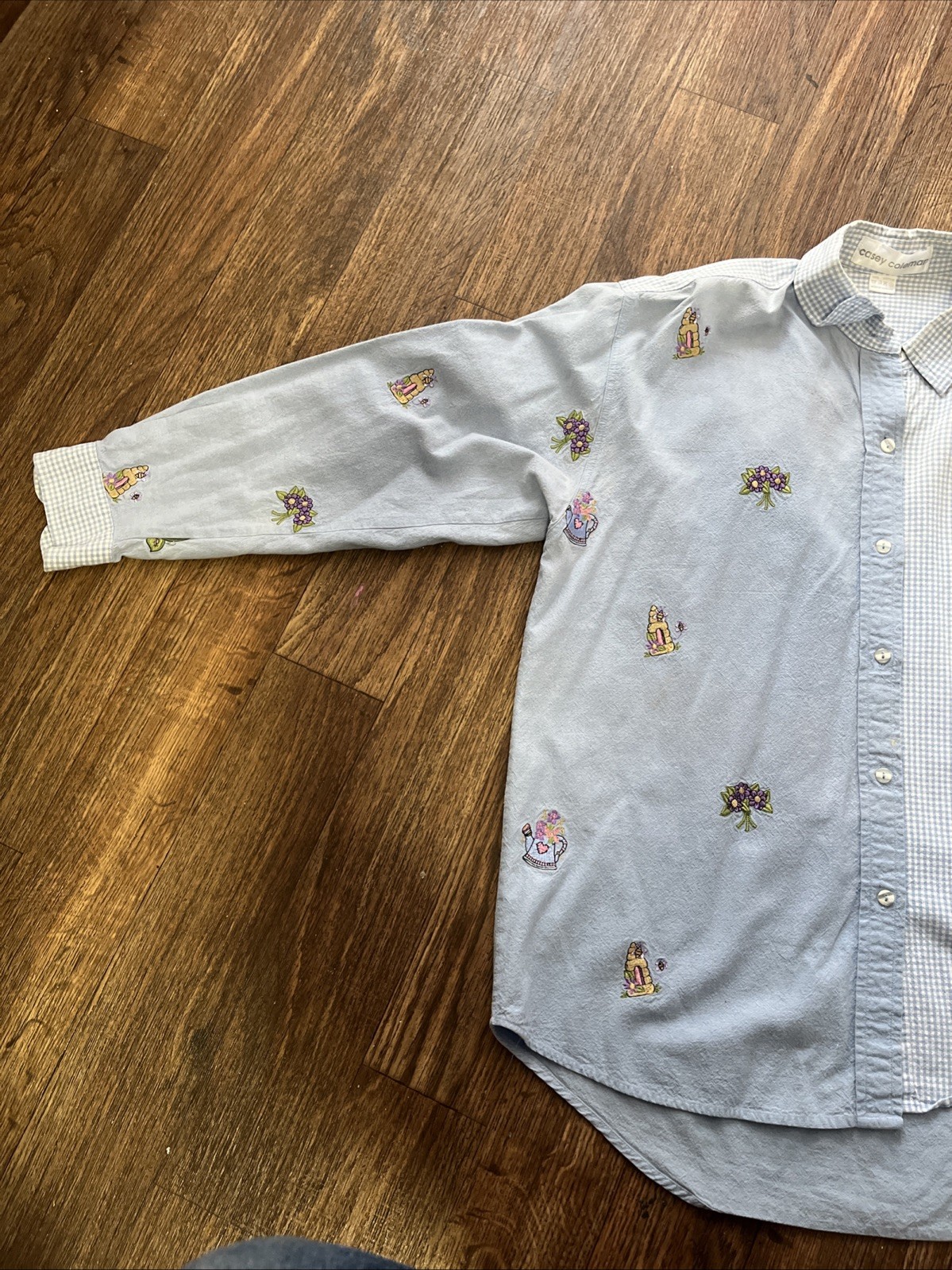 Vintage Casey Coleman Embroidered Shirt Womens XL 90s Cottagecore Button Down
