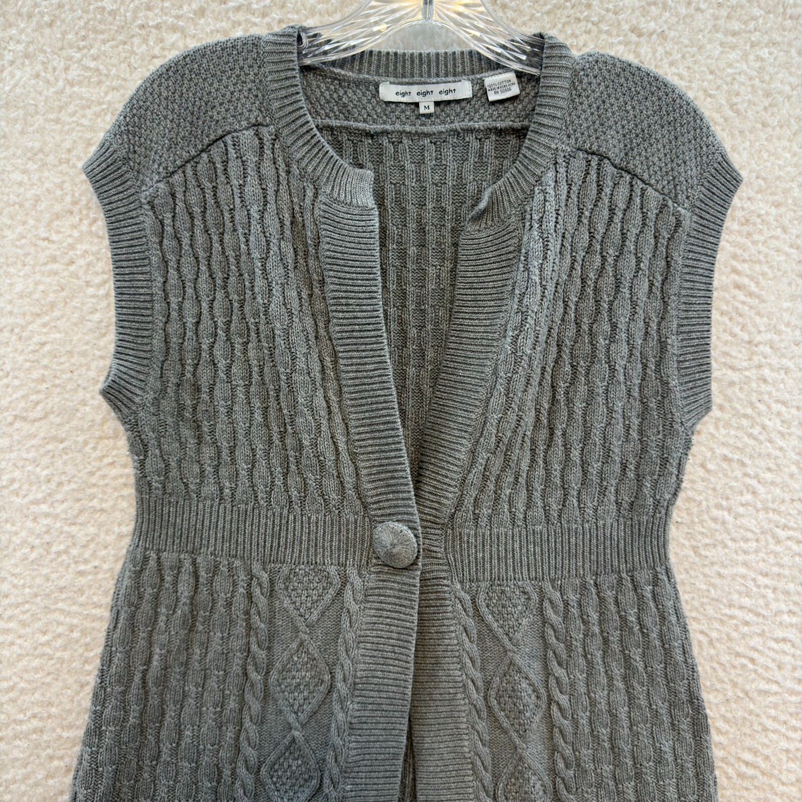 Y2K Vintage Sweater Top Medium Grey Cardigan Long Tunic Cable Knit Boho Grunge