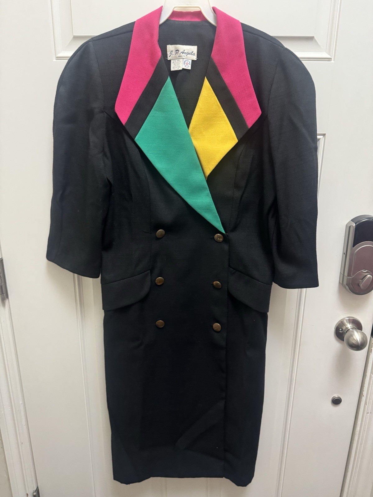 Vintage J.P. Angela Dallas Dress 1980’s Color Block Bright Pink Green Yellow 10