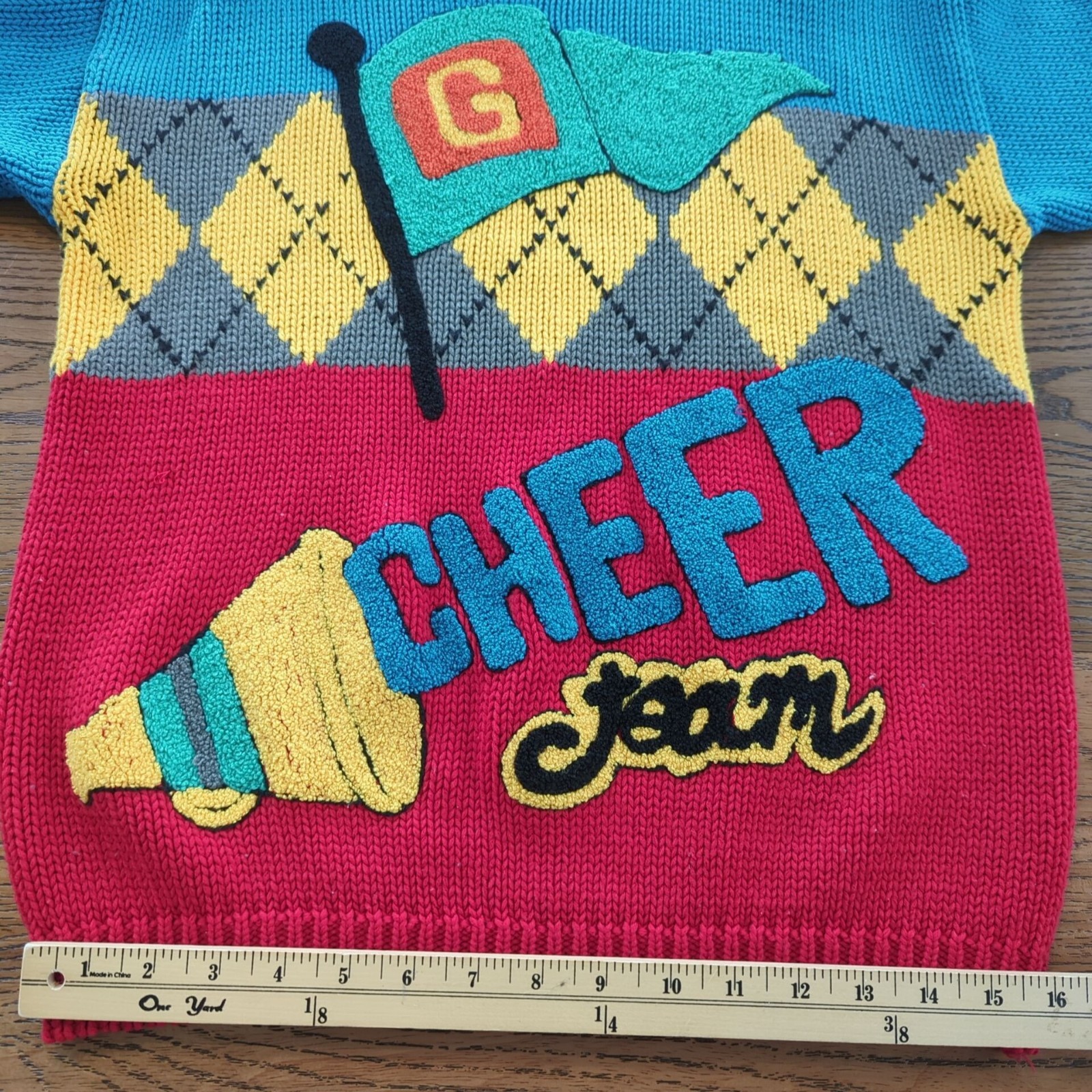Vintage Gitano Knits Colorful Argyle Sweater size L Cheer Team with Collar 90’s
