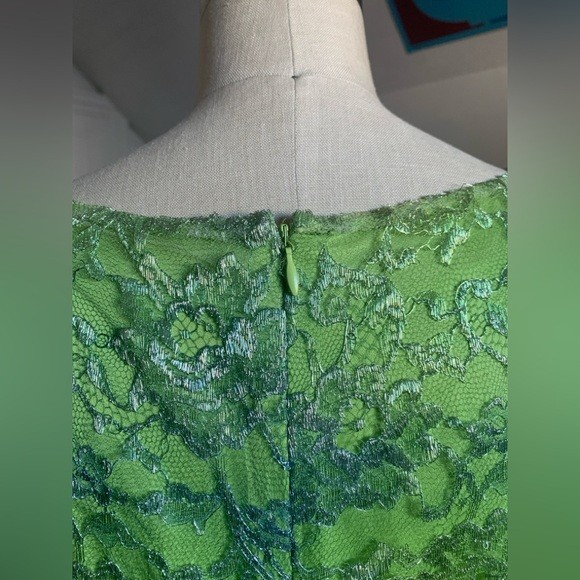 Vintage VERSACE Versus Couture Lime Green Iridescent Lace Shift Dress medium