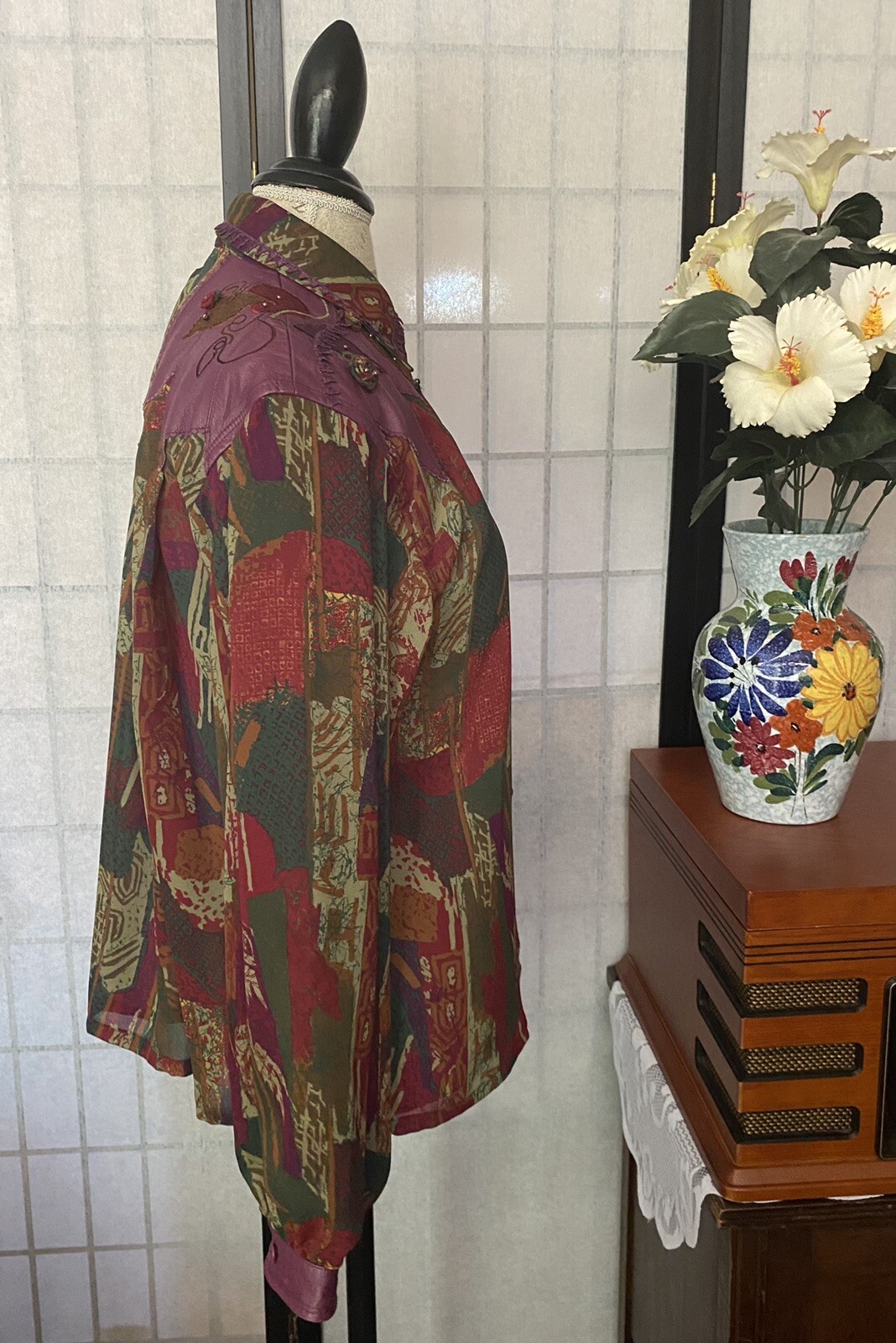 Vtg 80s Marc D’Alcy Wom 8 Cowgirl/Cowboy Western Blouse Genuine Leather Yokes!